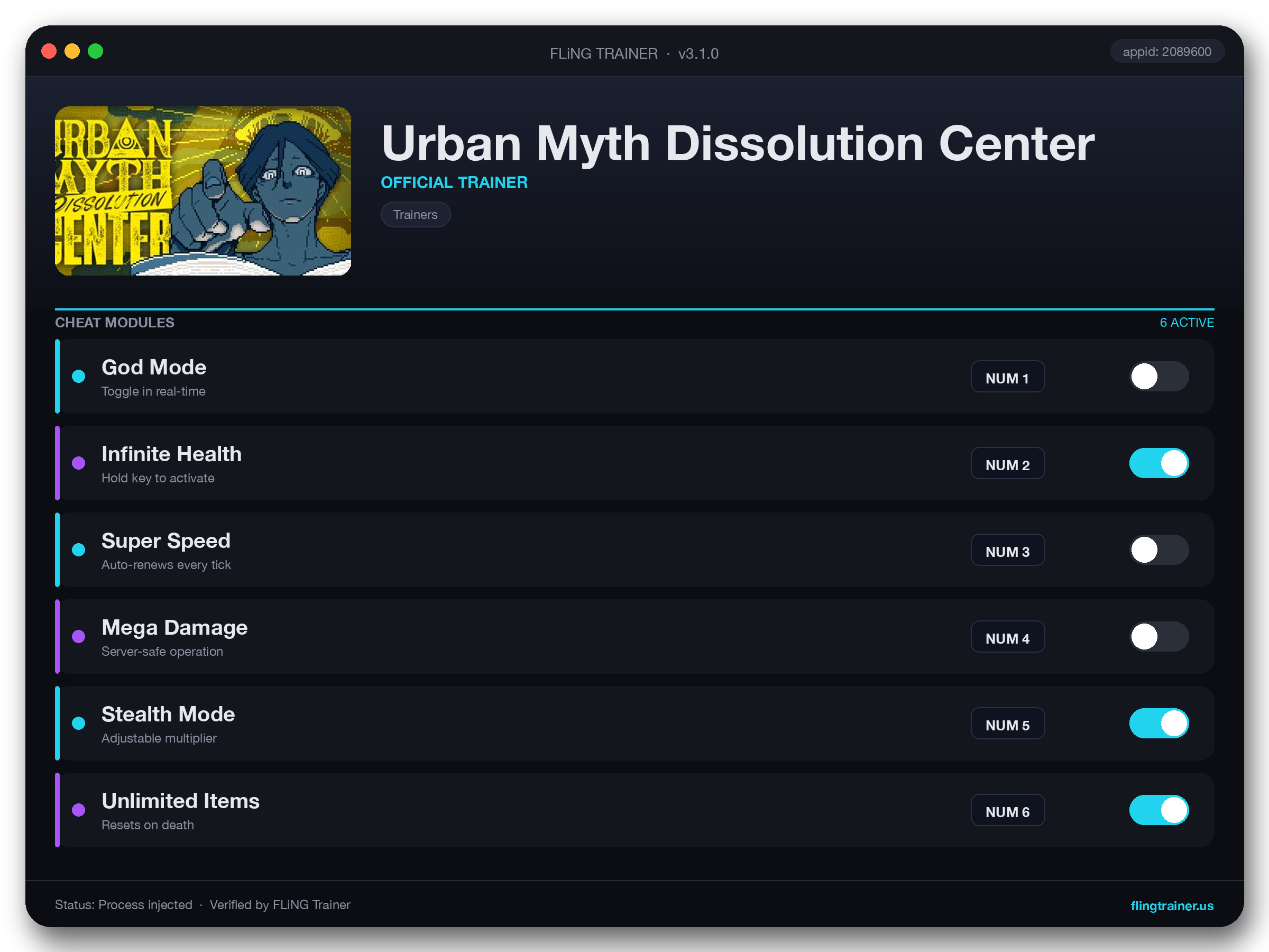 Urban Myth Dissolution Center Trainer interface