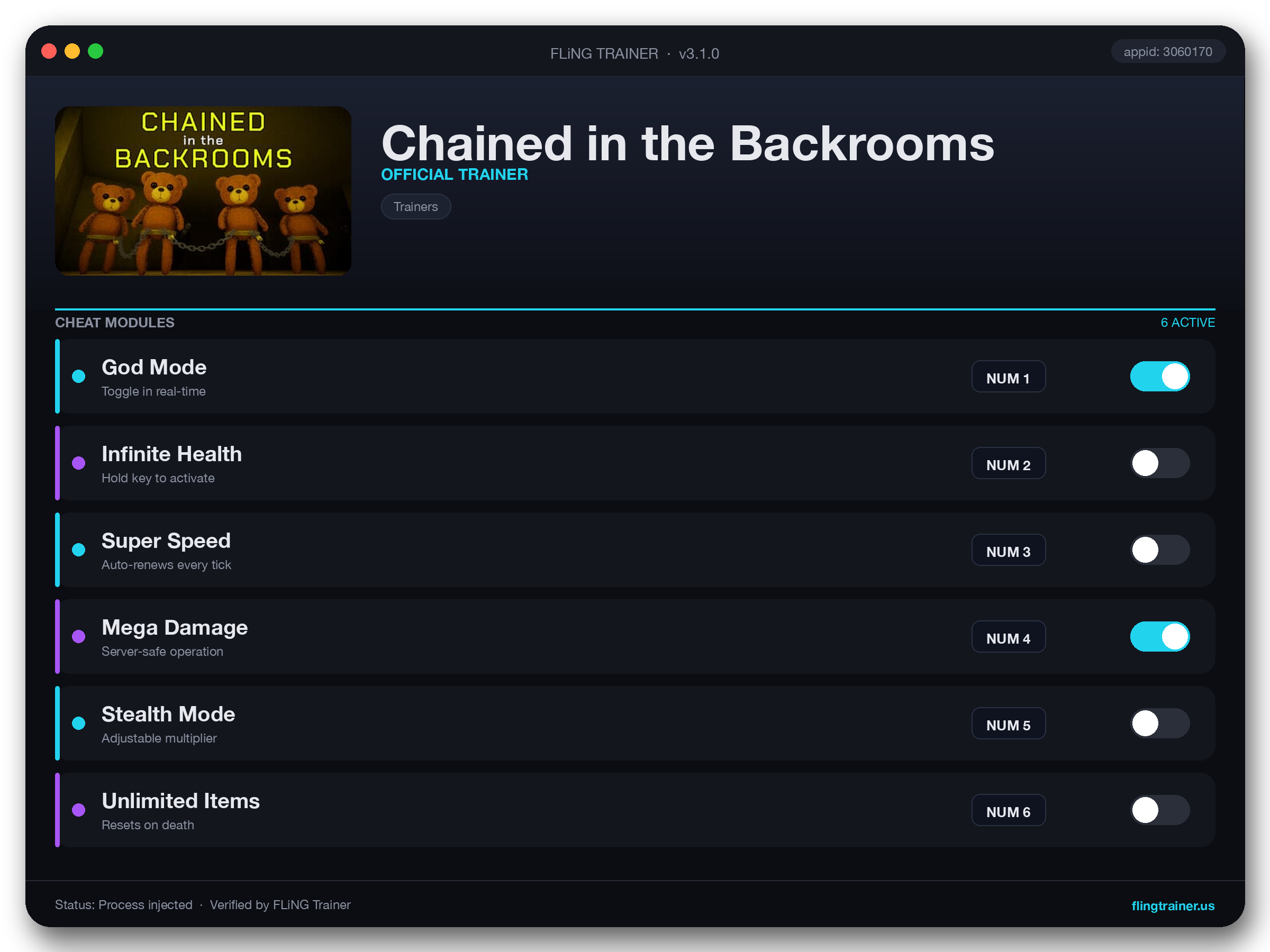Chained in the Backrooms Trainer interface