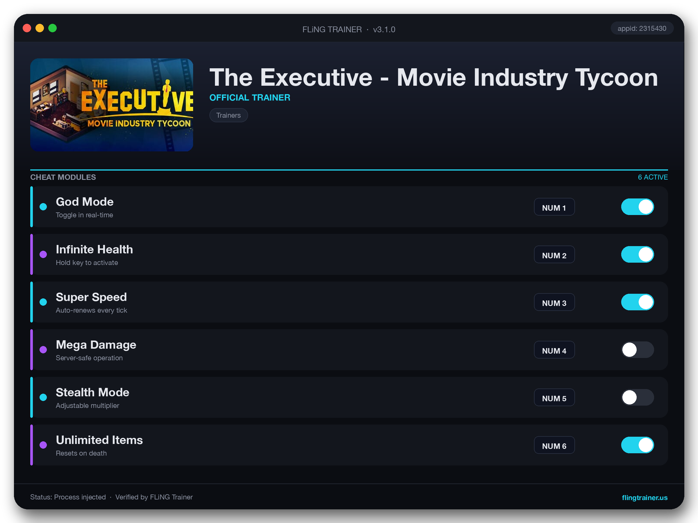 The Executive - Movie Industry Tycoon Trainer interface