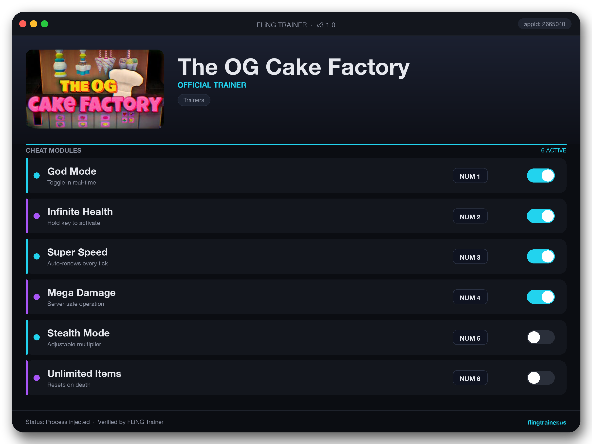 The OG Cake Factory Trainer interface