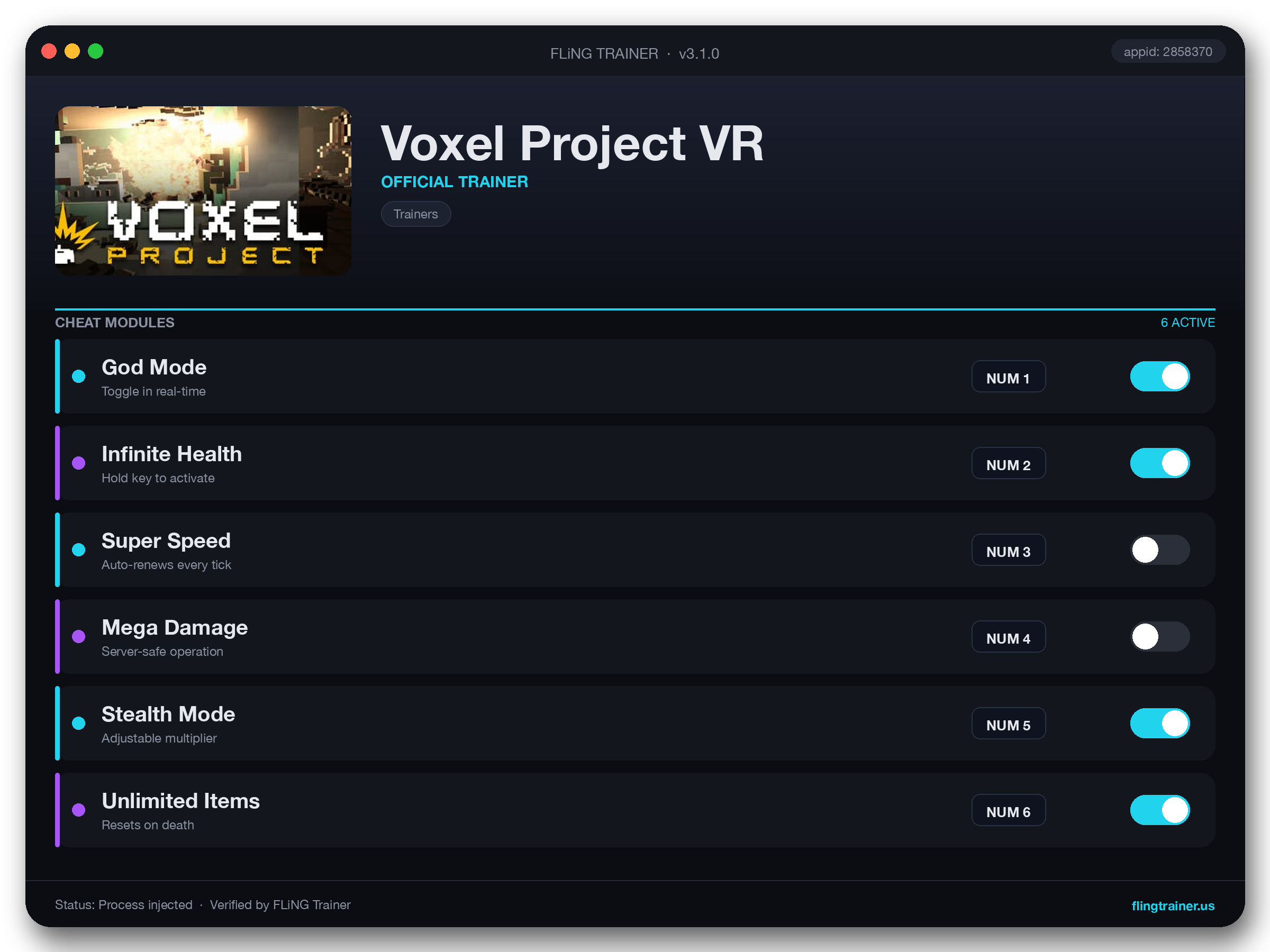 Voxel Project VR Trainer interface