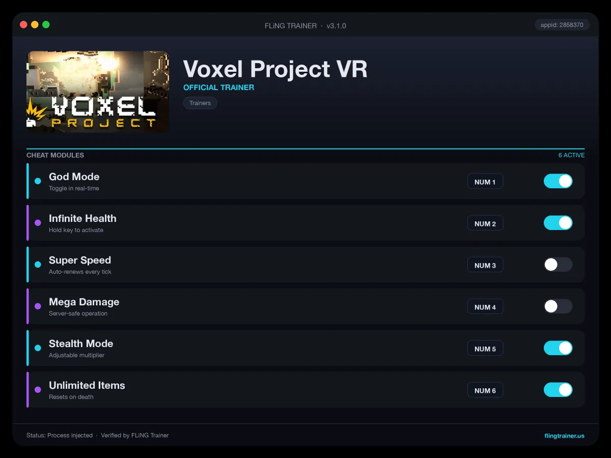 Voxel Project VR Trainer interface