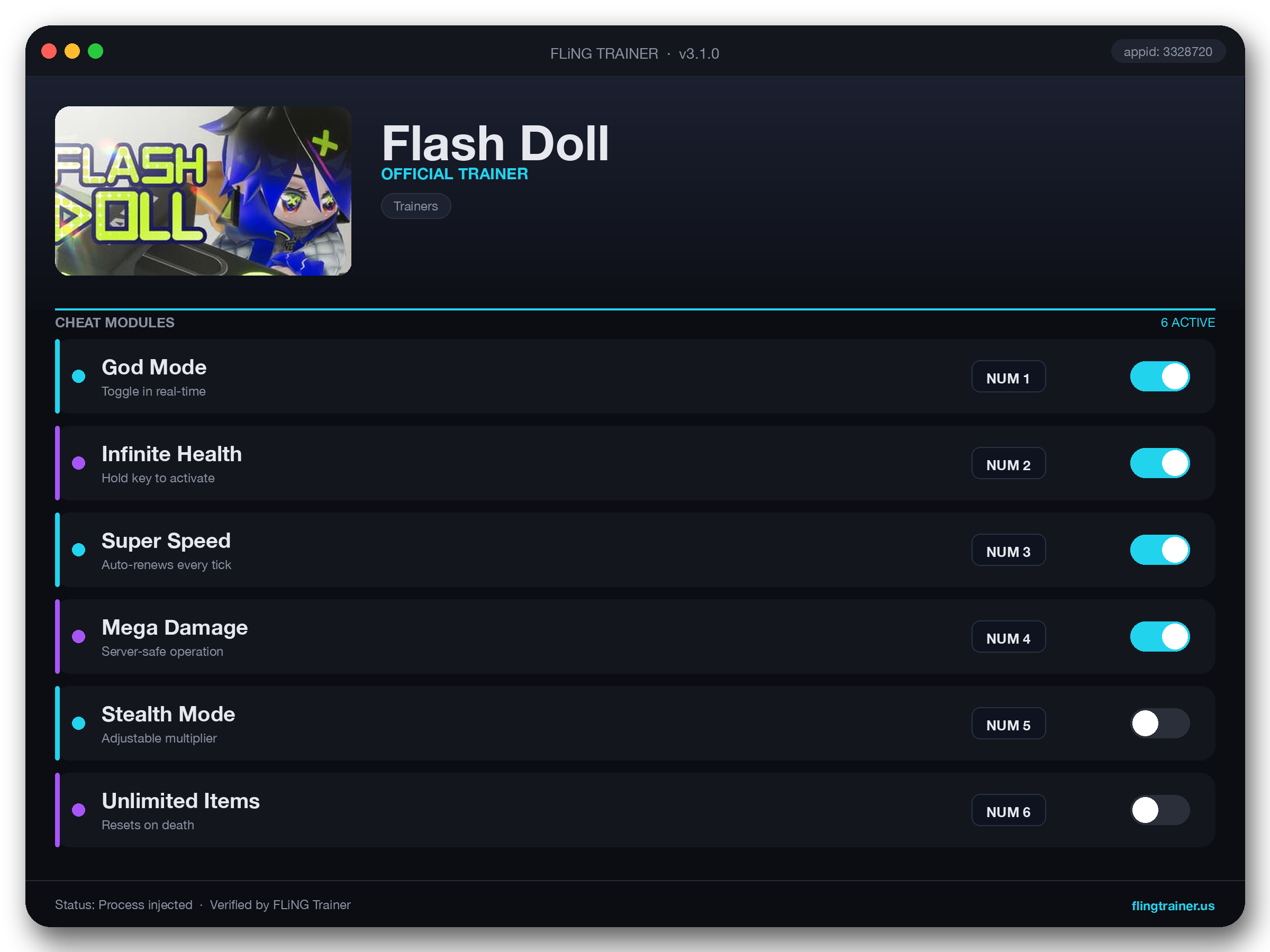 Flash Doll Trainer interface