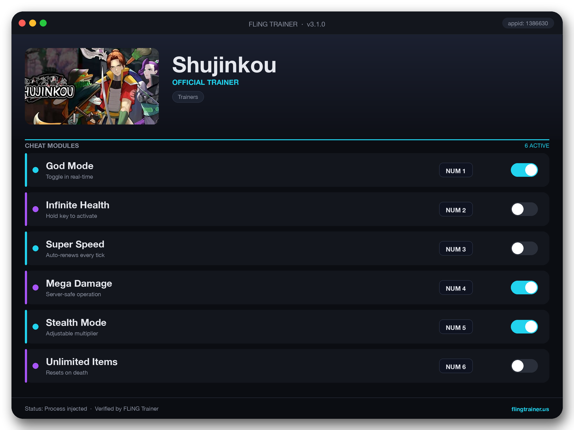 Shujinkou Trainer interface