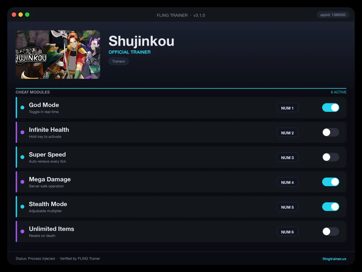 Shujinkou Trainer interface