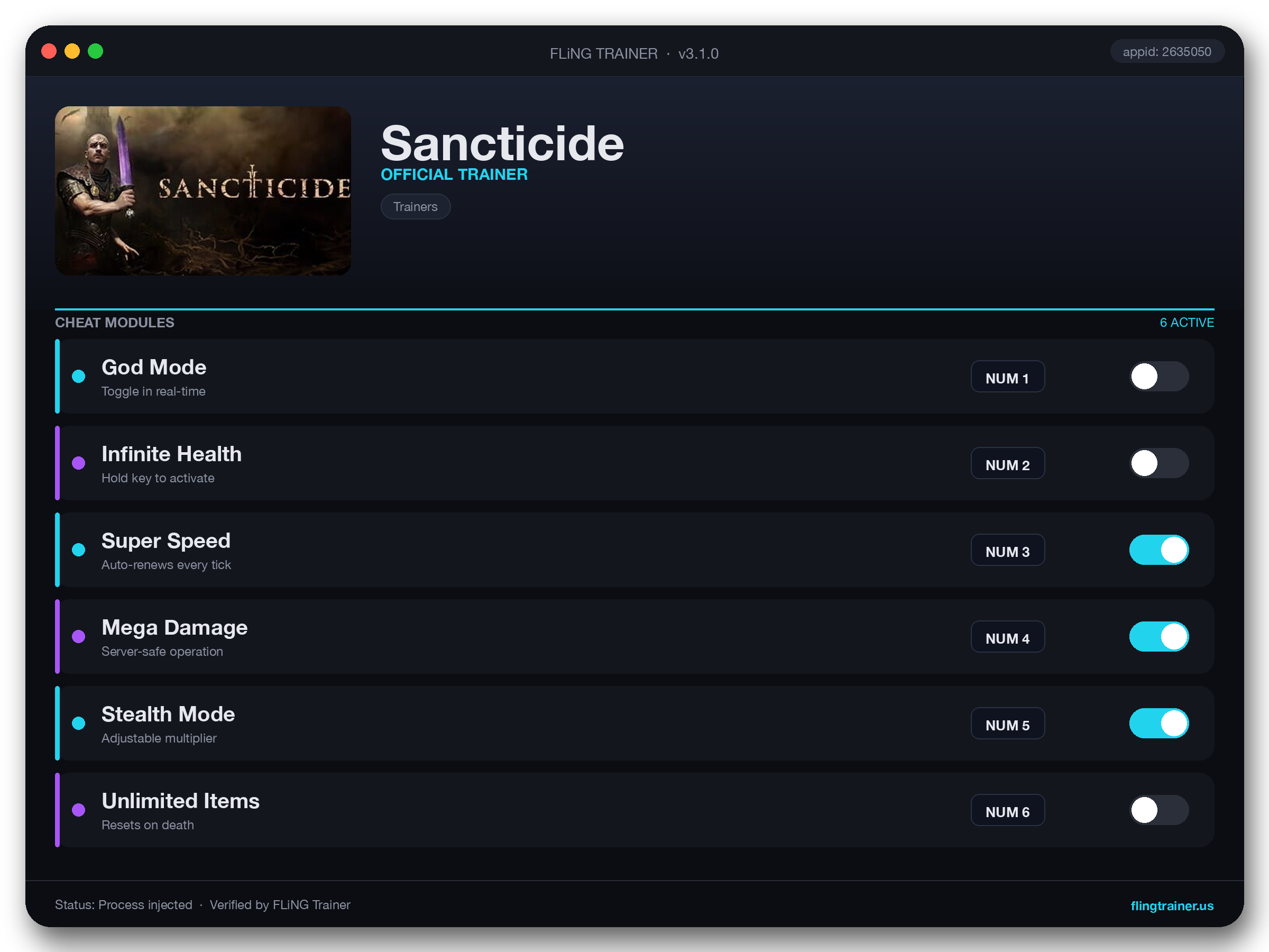 Sancticide Trainer interface