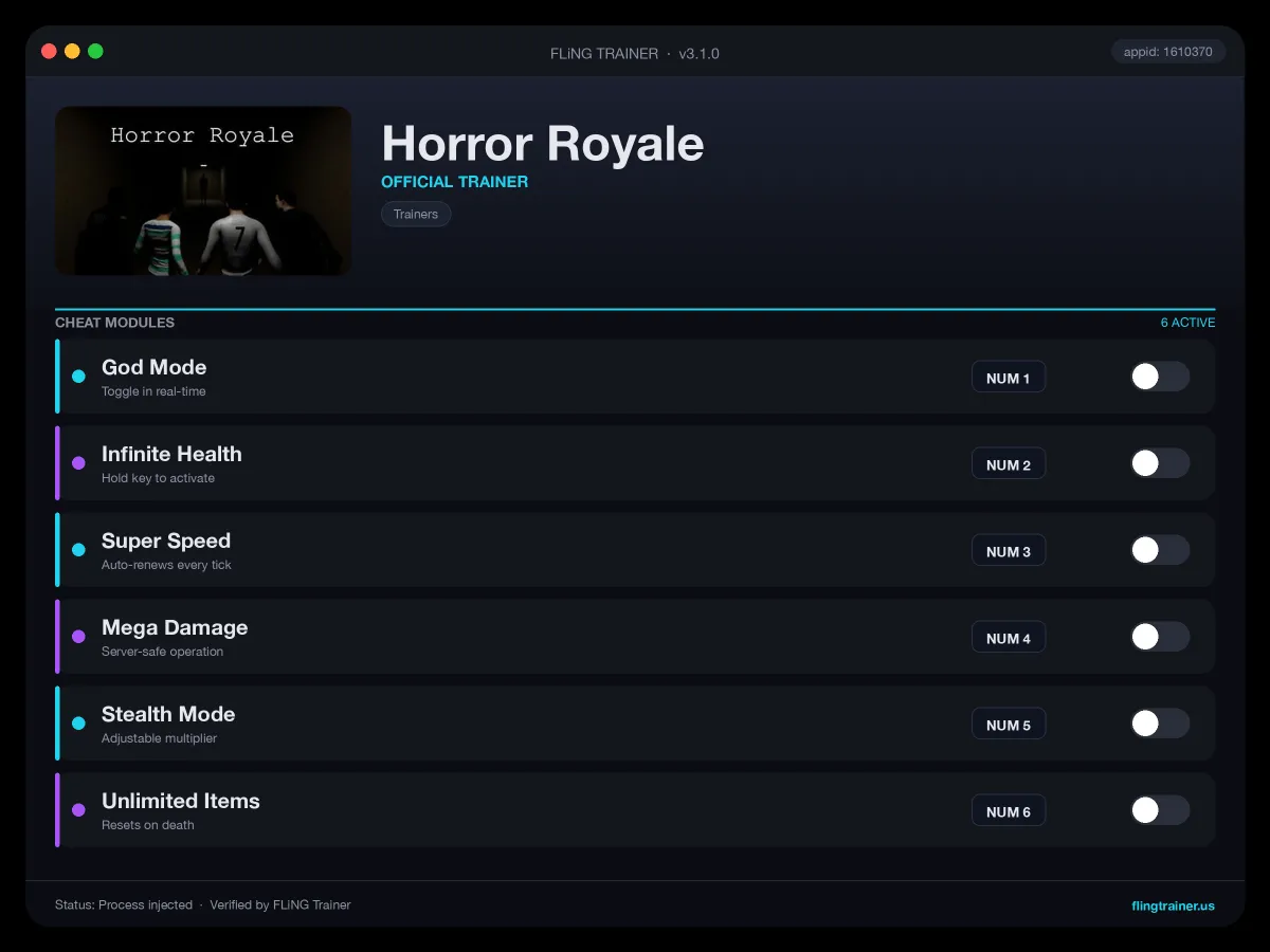 Horror Royale Trainer interface
