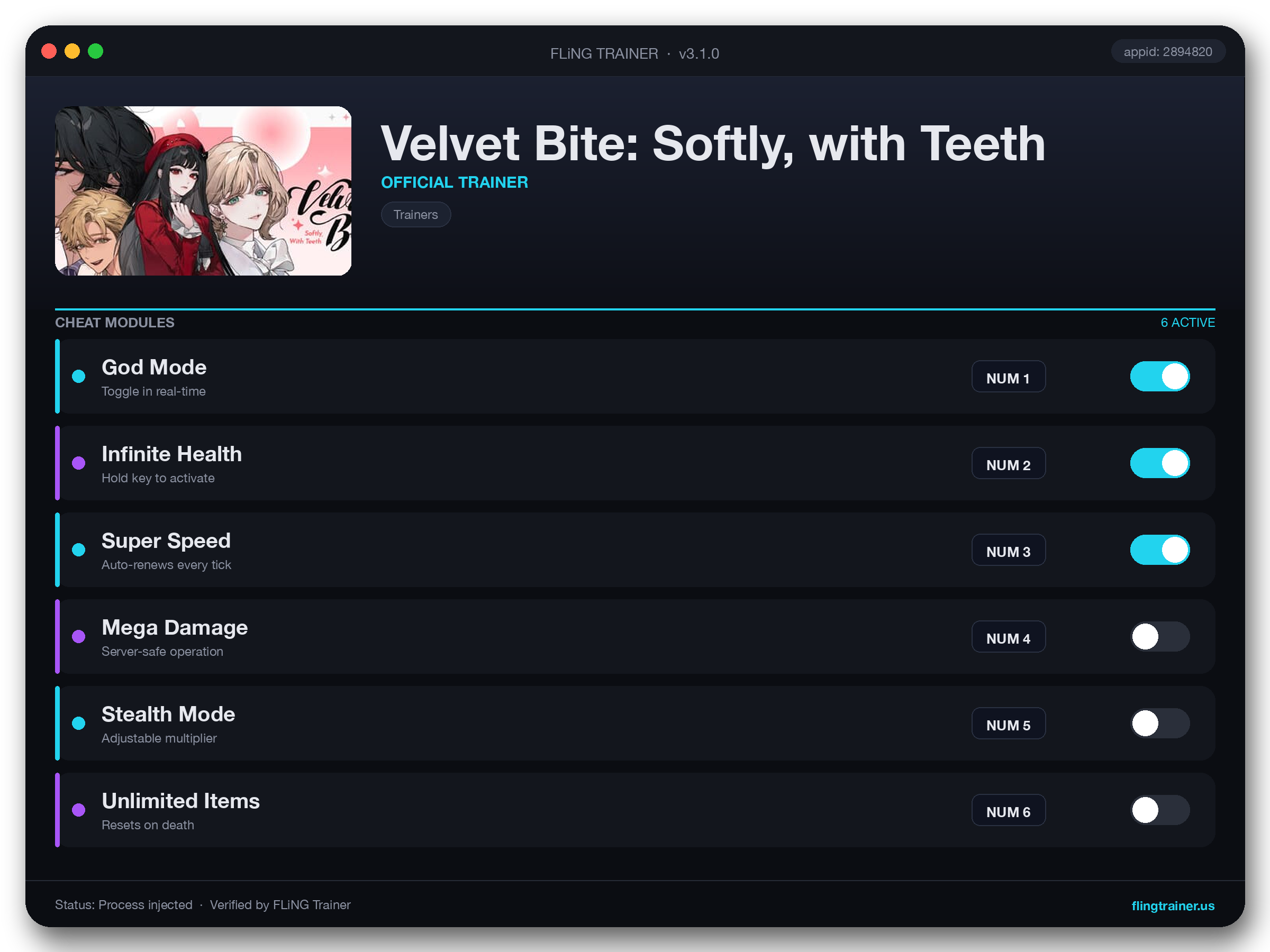 Velvet Bite: Softly, with Teeth Trainer interface
