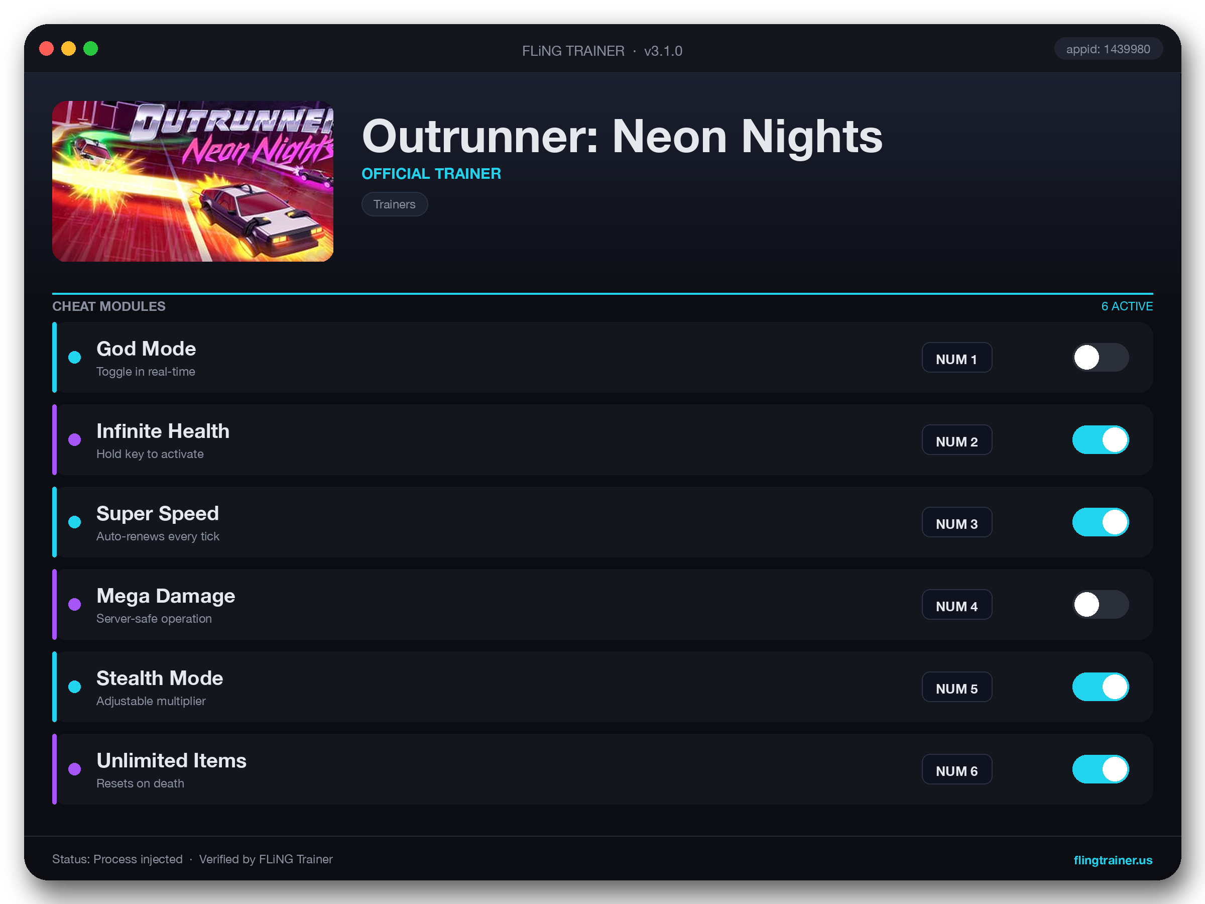 Outrunner: Neon Nights Trainer interface