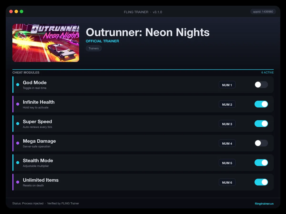 Outrunner: Neon Nights Trainer interface