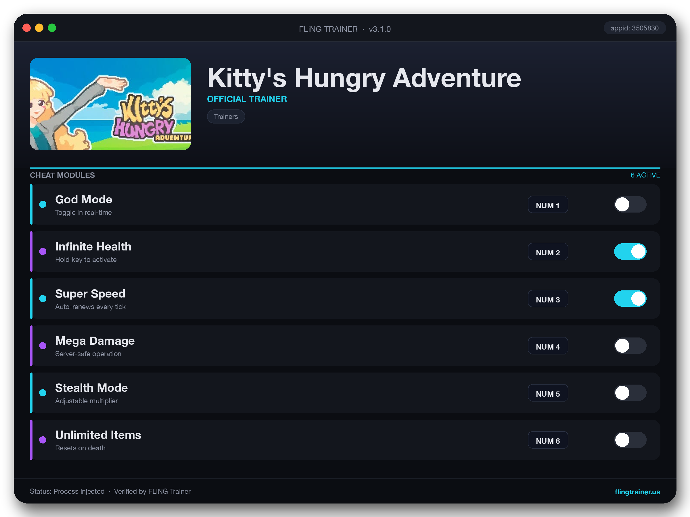 Kitty's Hungry Adventure Trainer interface