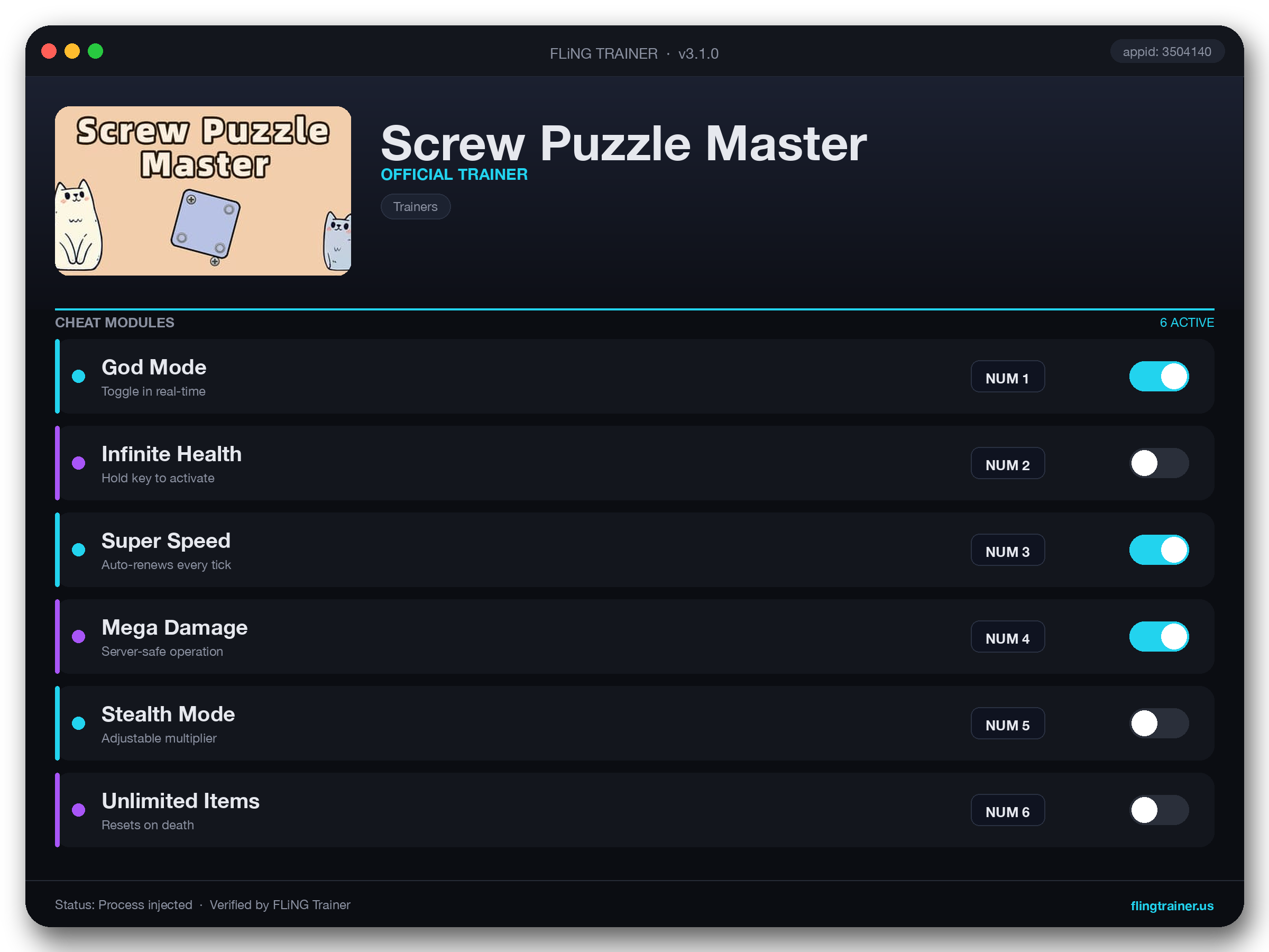 Screw Puzzle Master Trainer interface