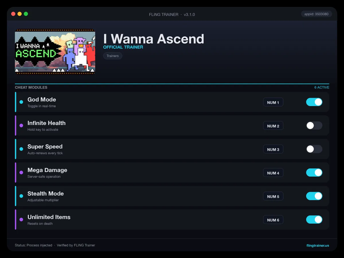I Wanna Ascend Trainer interface