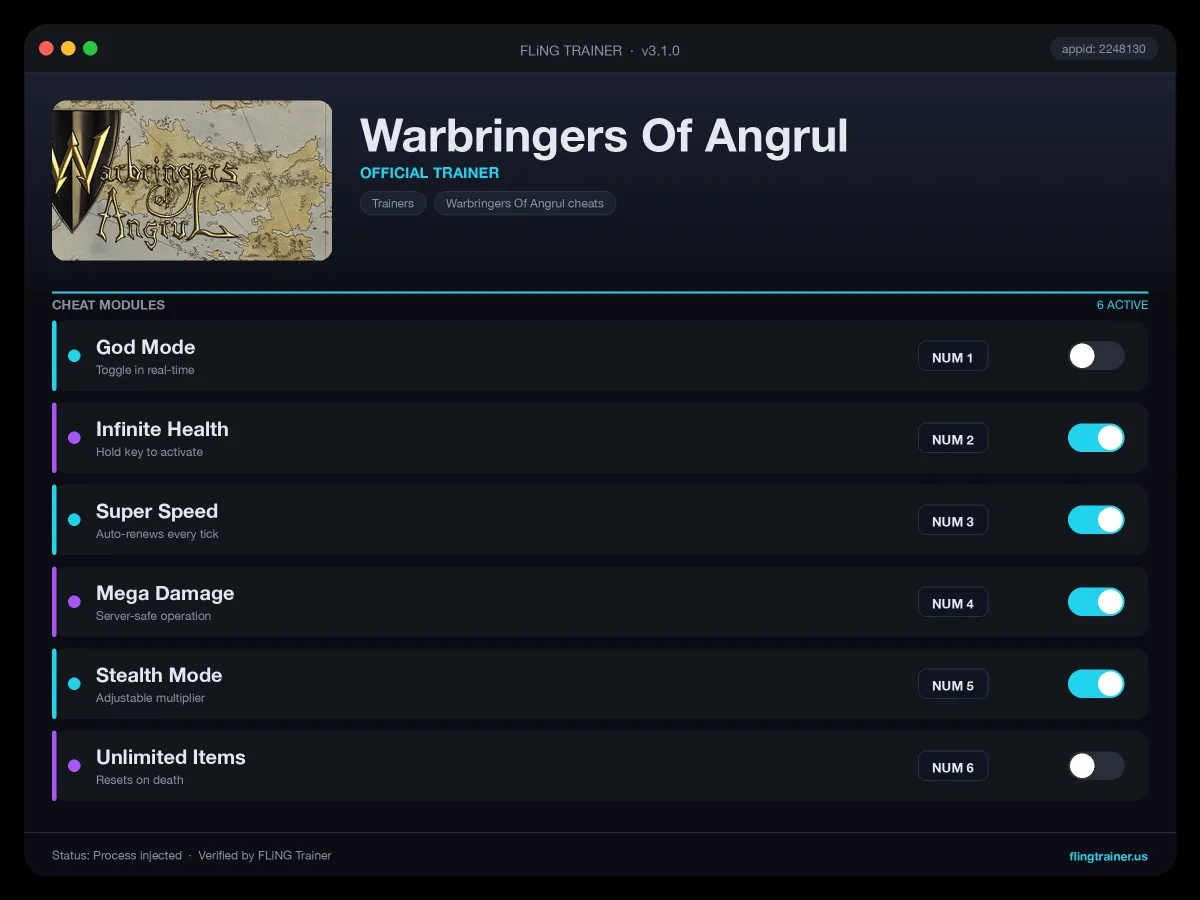 Warbringers Of Angrul Trainer interface