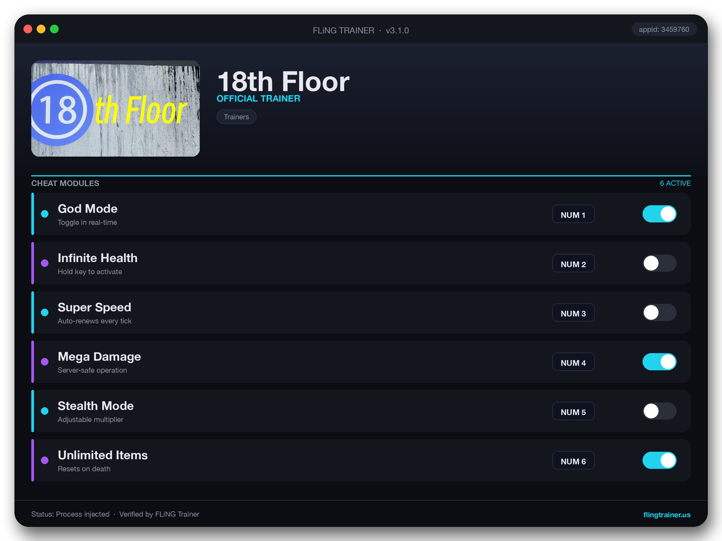 18th Floor Trainer interface