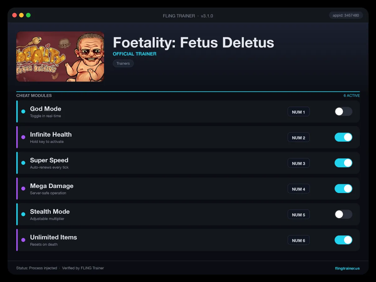 Foetality: Fetus Deletus Trainer interface