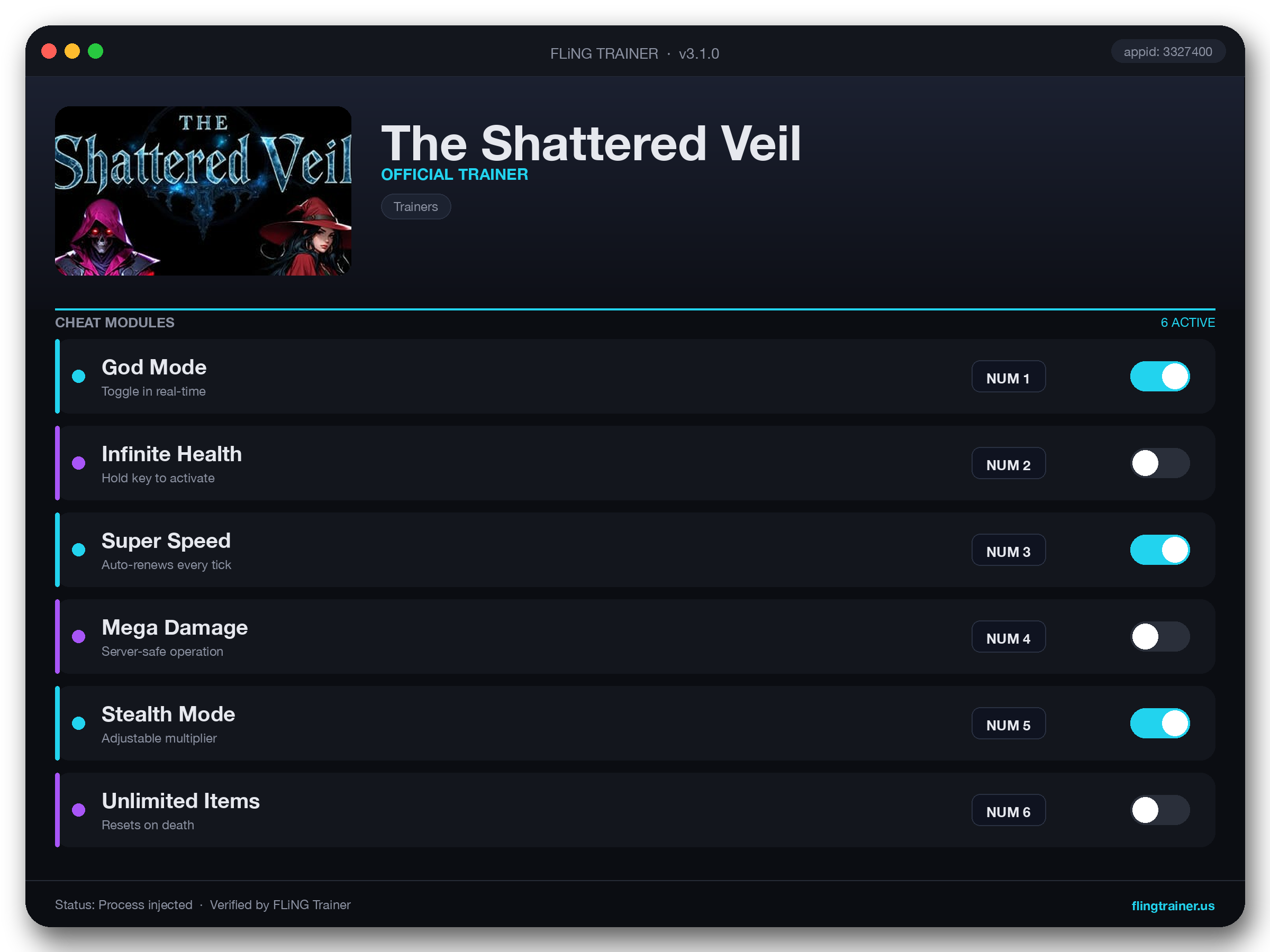 The Shattered Veil Trainer interface