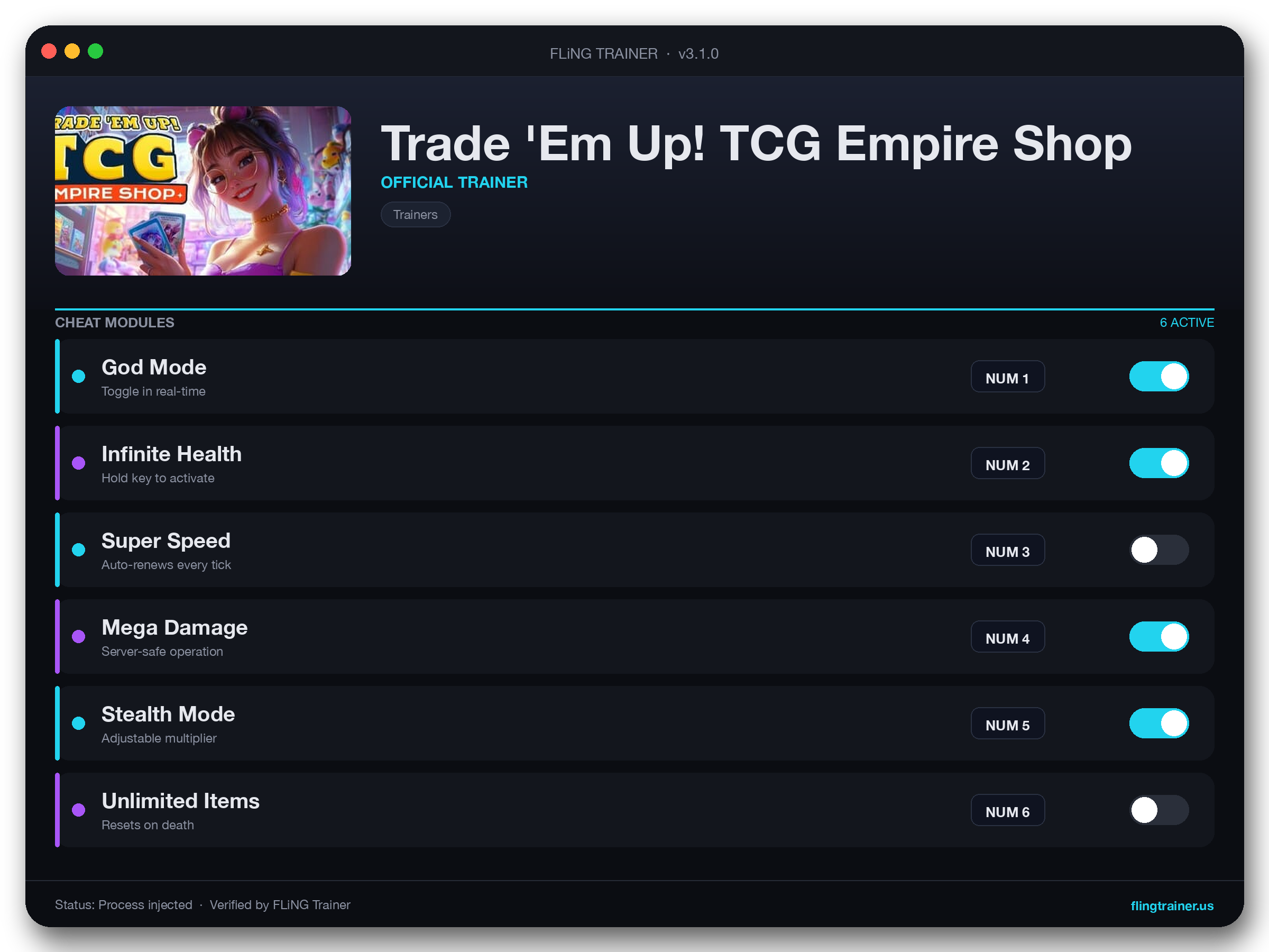 Trade 'Em Up! TCG Empire Shop Trainer interface