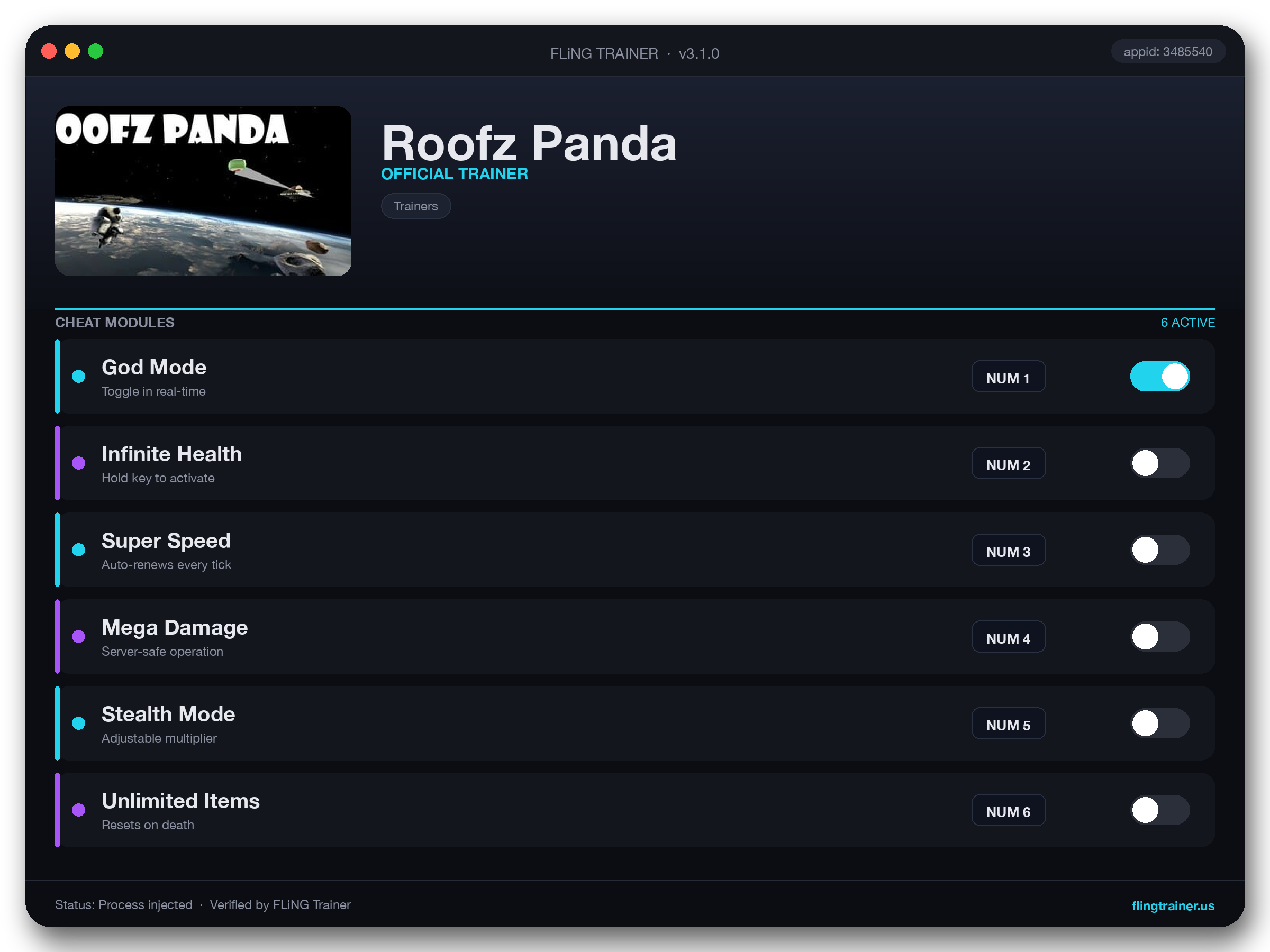 Roofz Panda Trainer interface