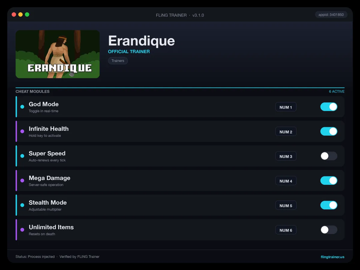 Erandique Trainer interface