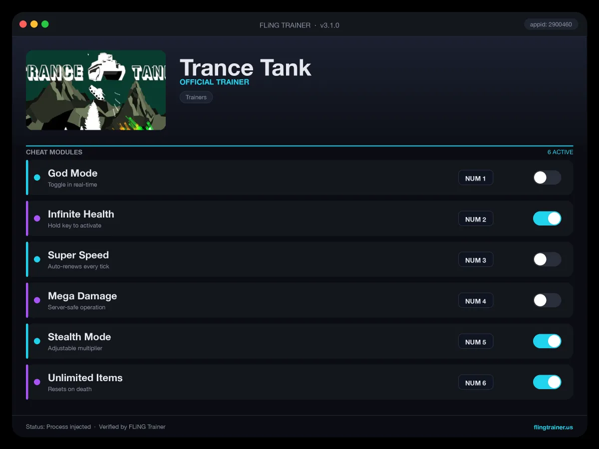 Trance Tank Trainer interface