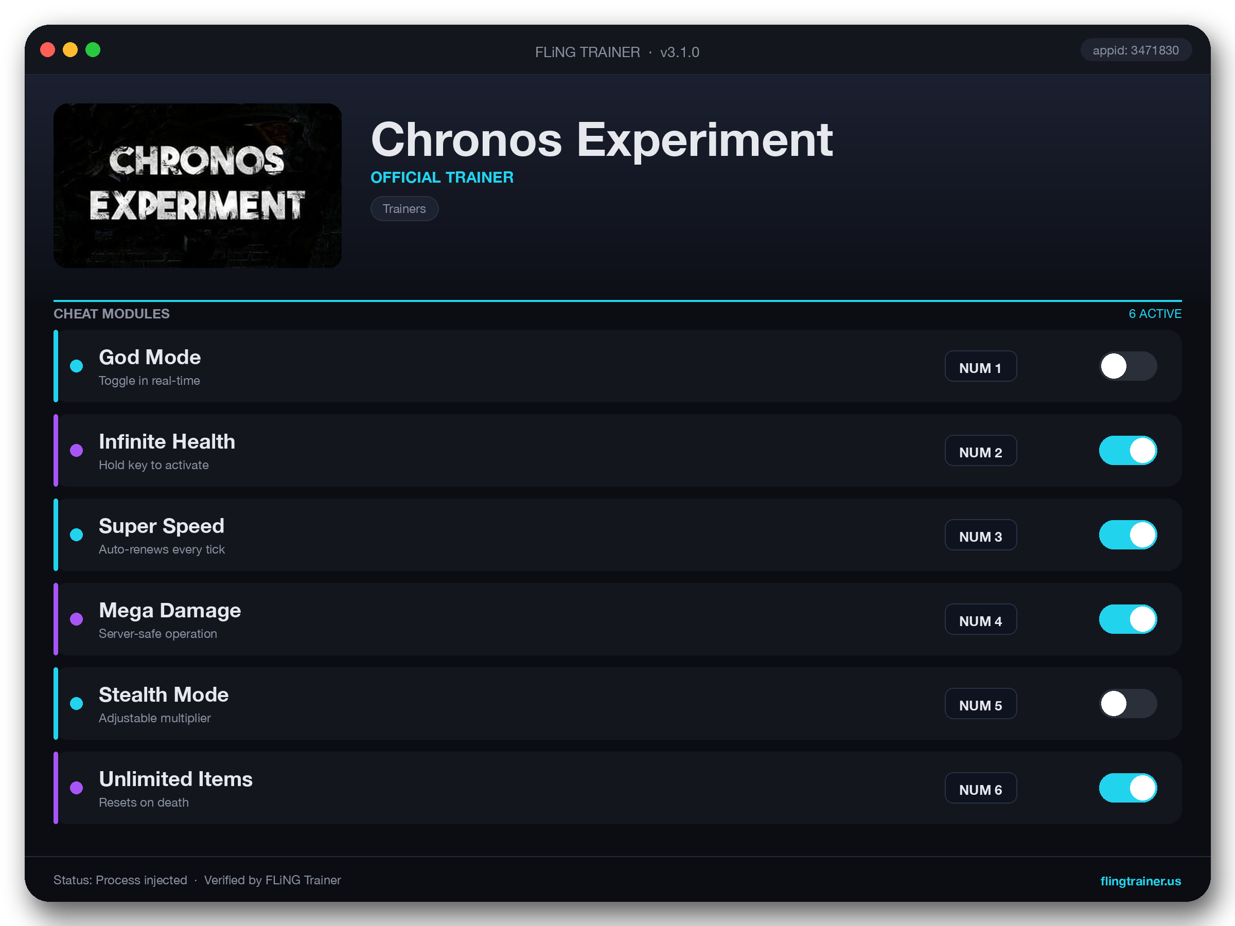 Chronos Experiment Trainer interface