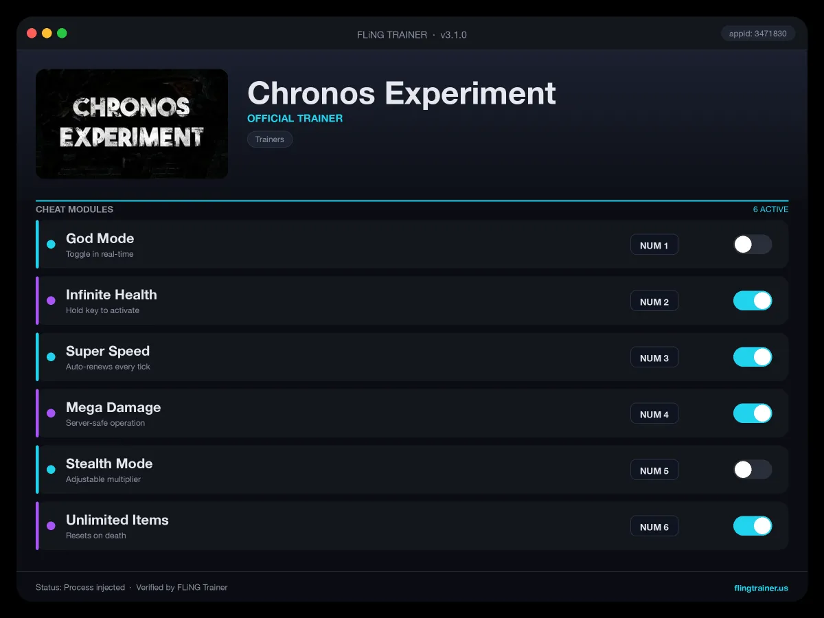 Chronos Experiment Trainer interface