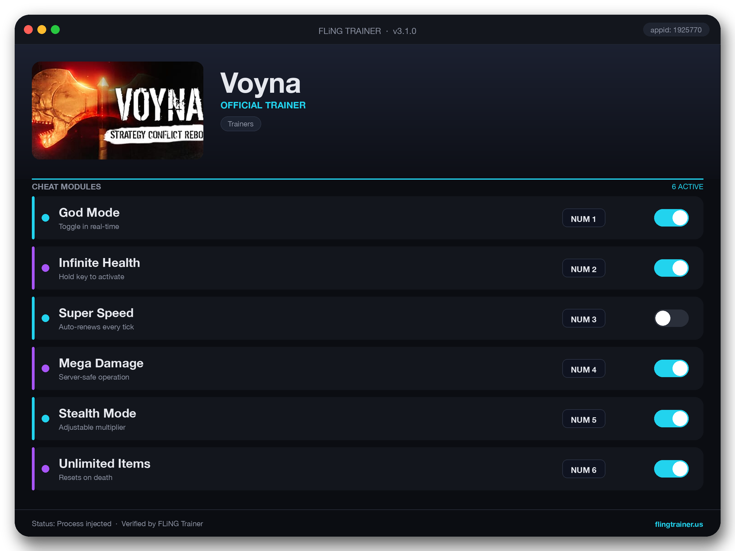 Voyna Trainer interface