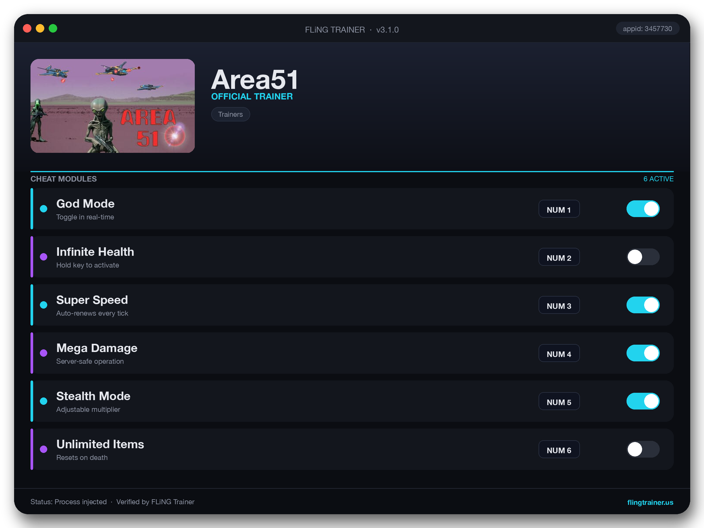 Area51 Trainer interface