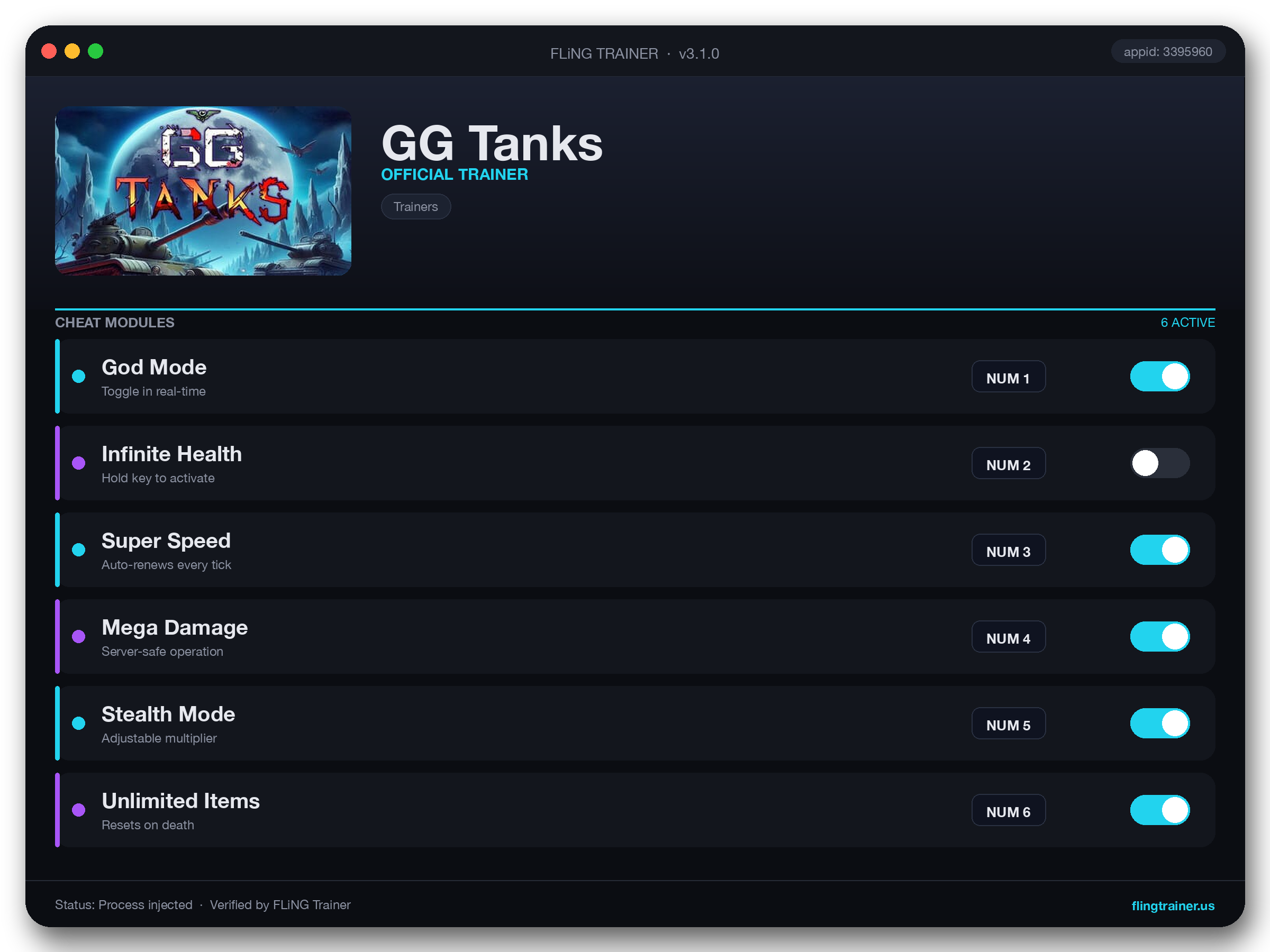 GG Tanks Trainer interface