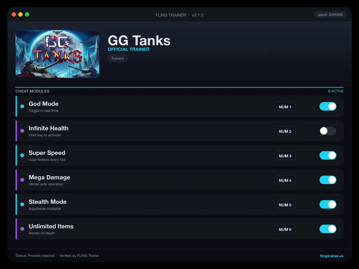 GG Tanks Trainer interface