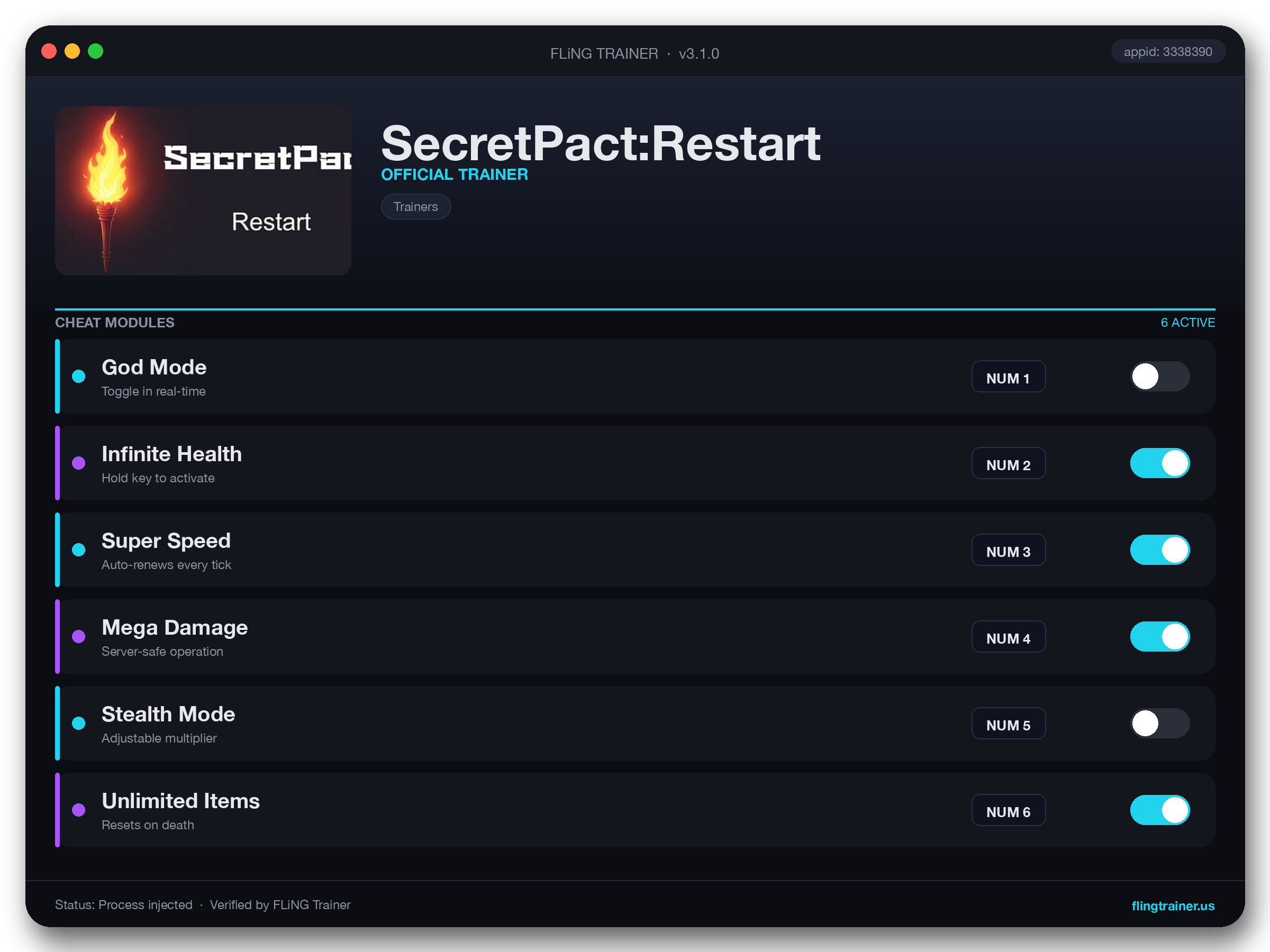 SecretPact:Restart Trainer interface