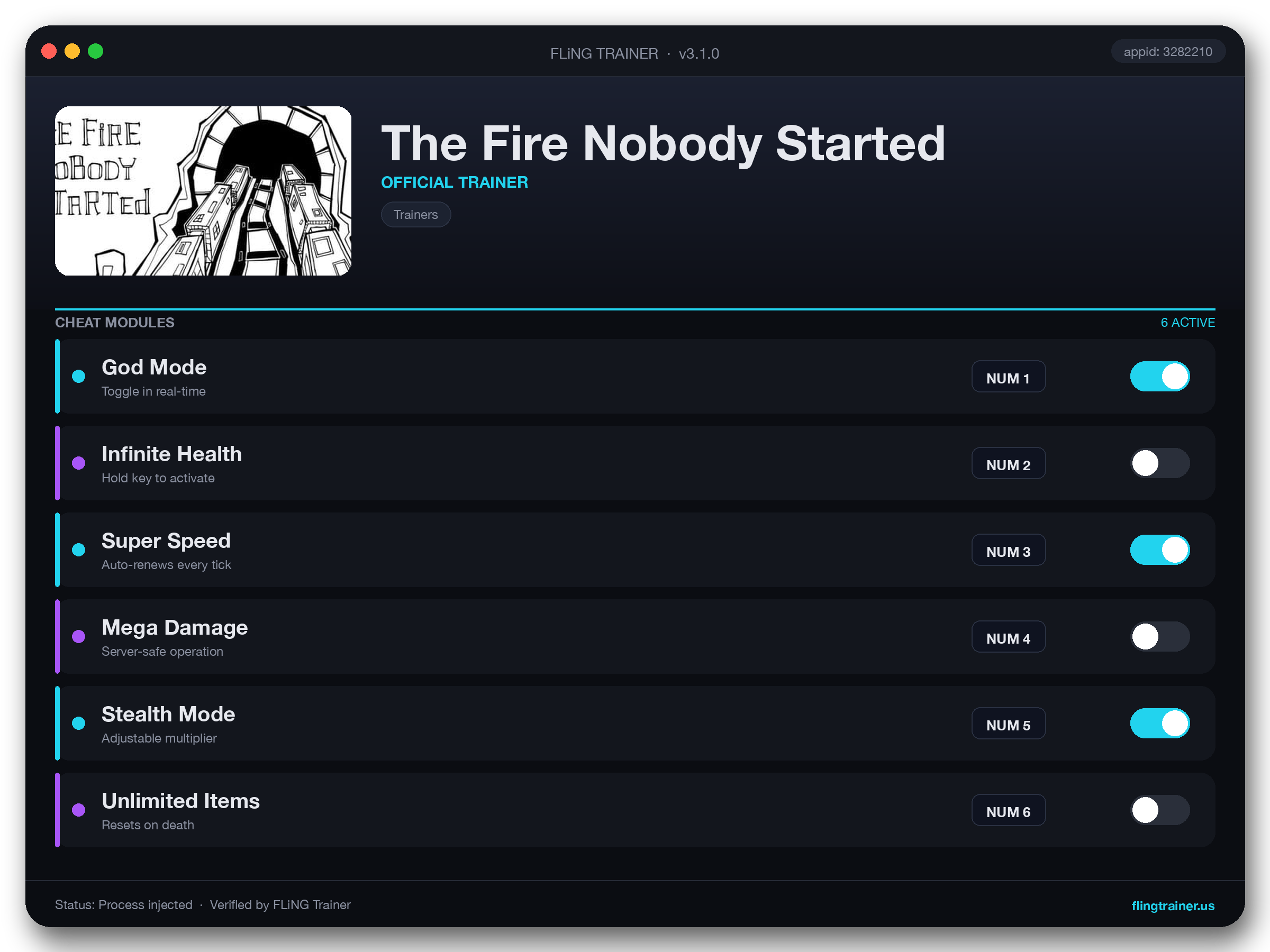 The Fire Nobody Started Trainer interface