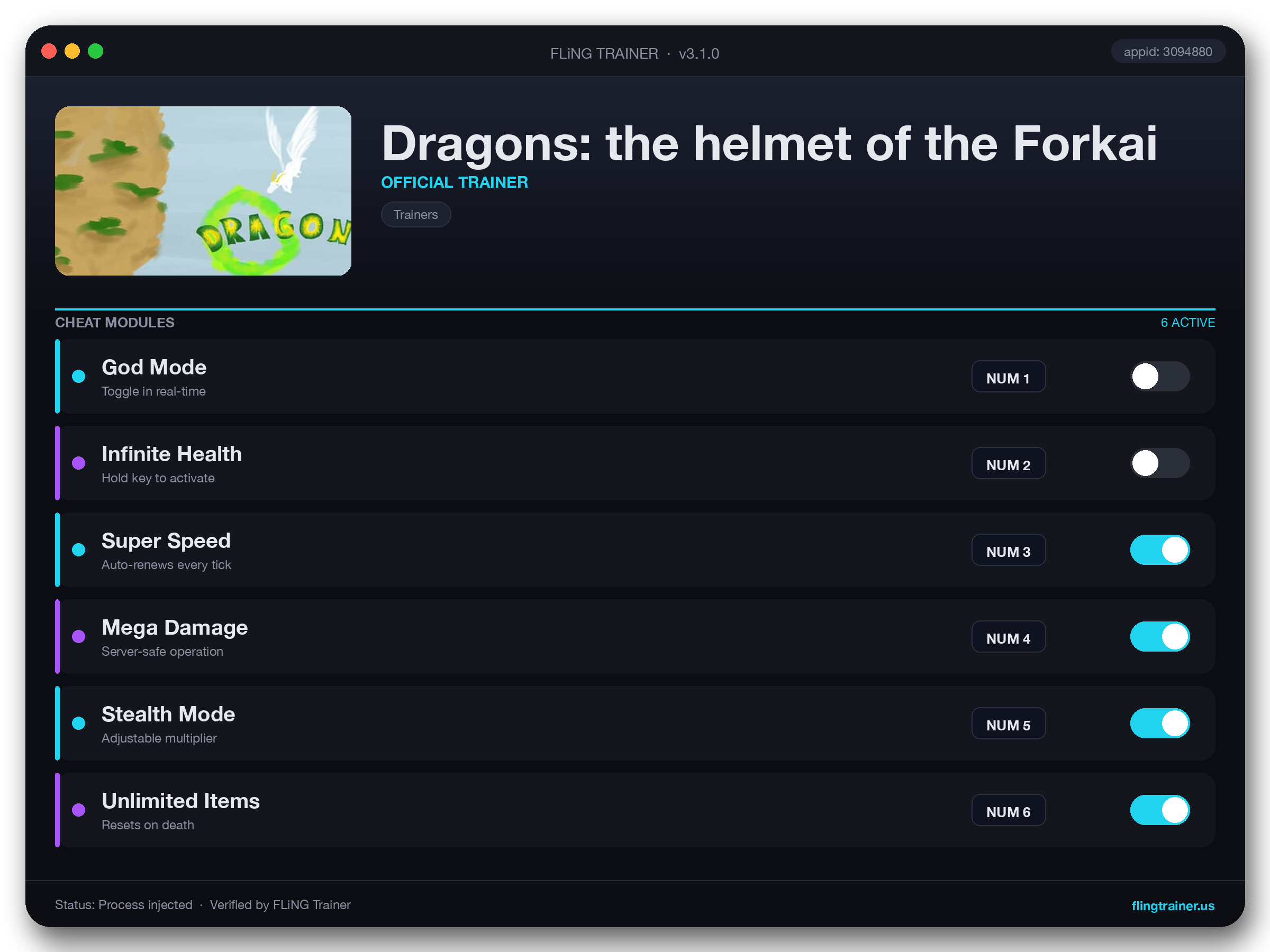 Dragons: the helmet of the Forkai Trainer interface
