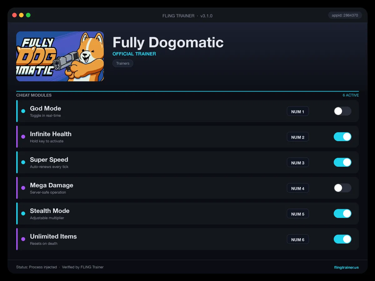 Fully Dogomatic Trainer interface