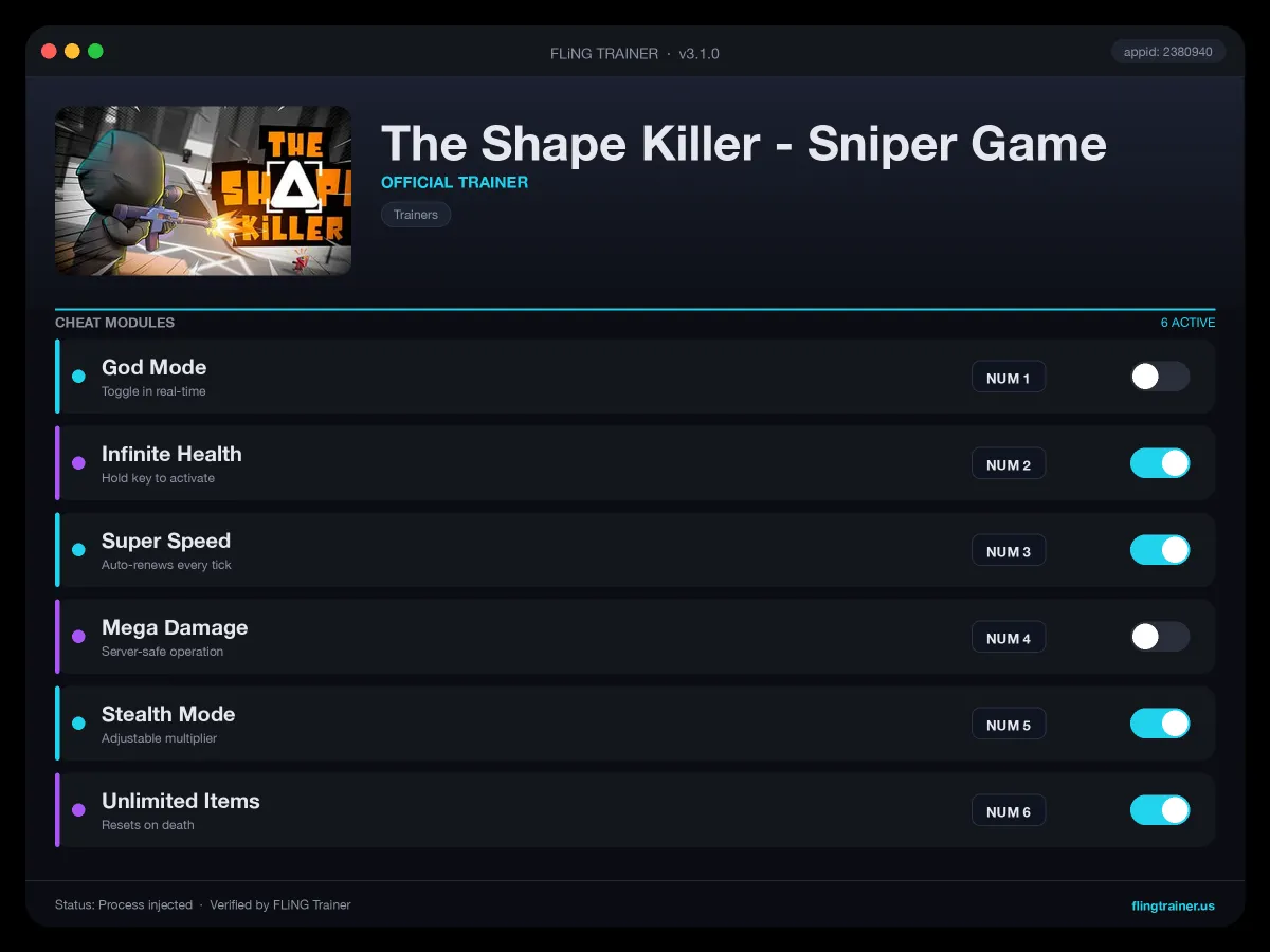The Shape Killer - Sniper Game Trainer interface