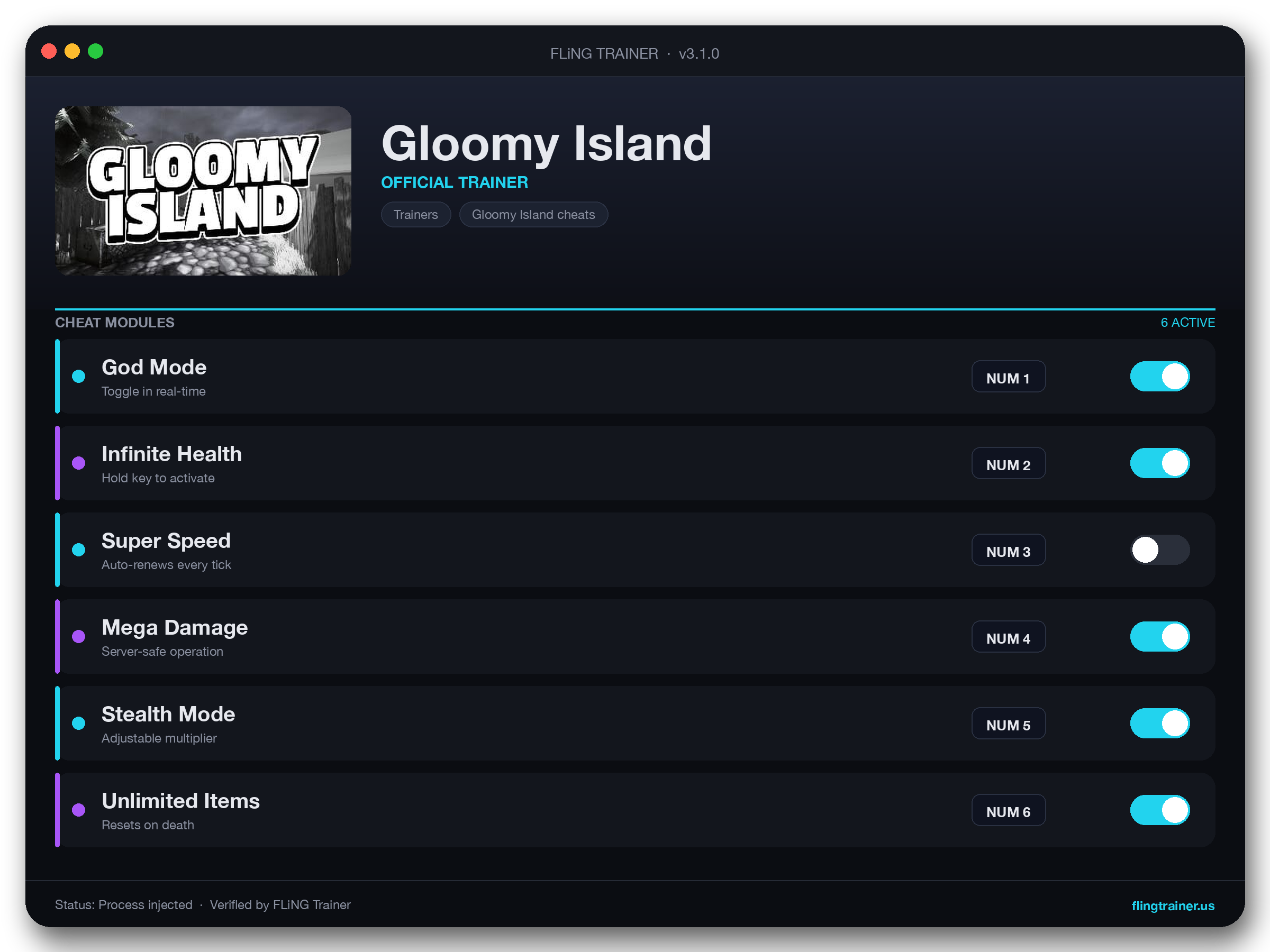 Gloomy Island Trainer interface