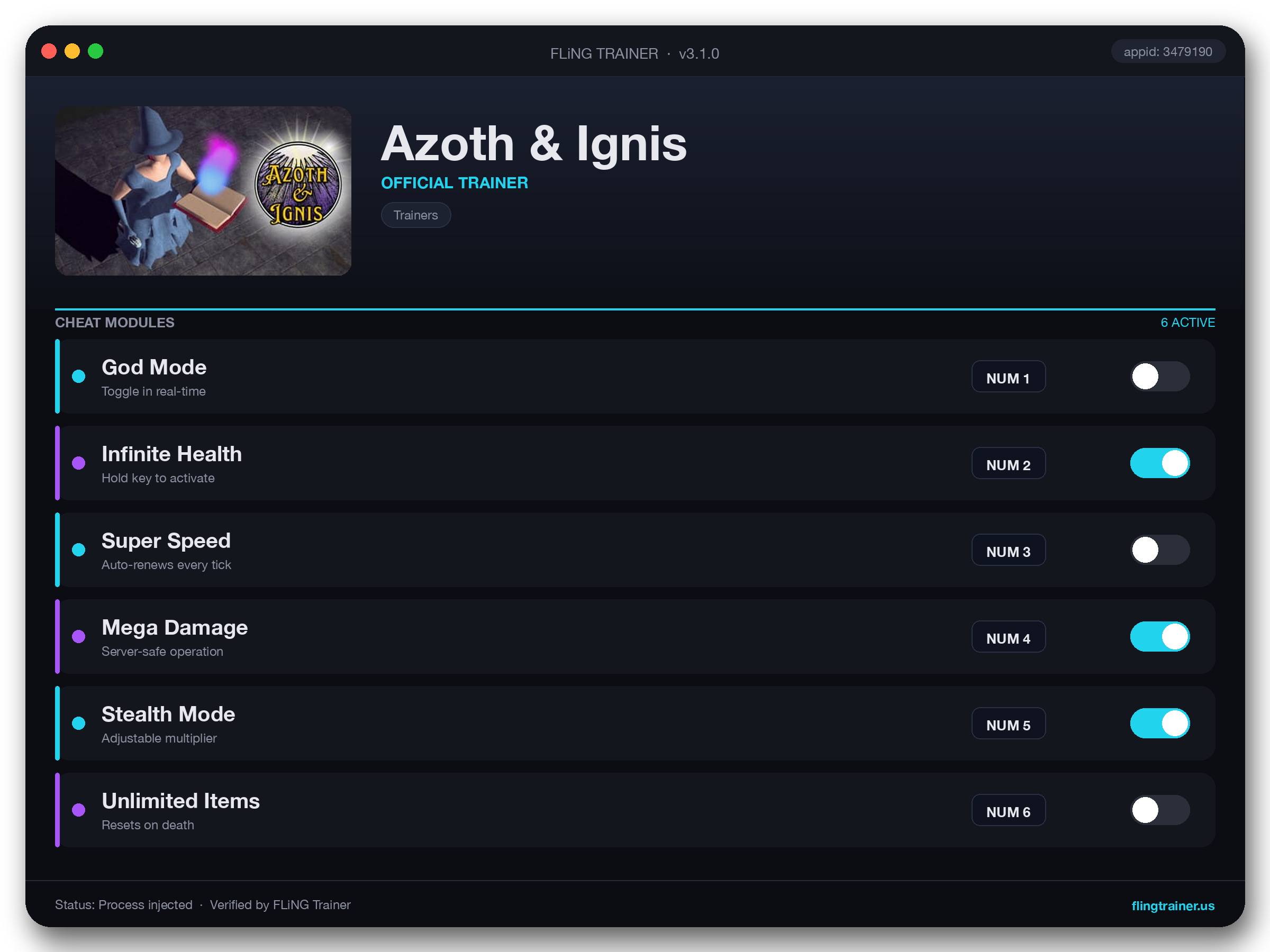 Azoth & Ignis Trainer interface