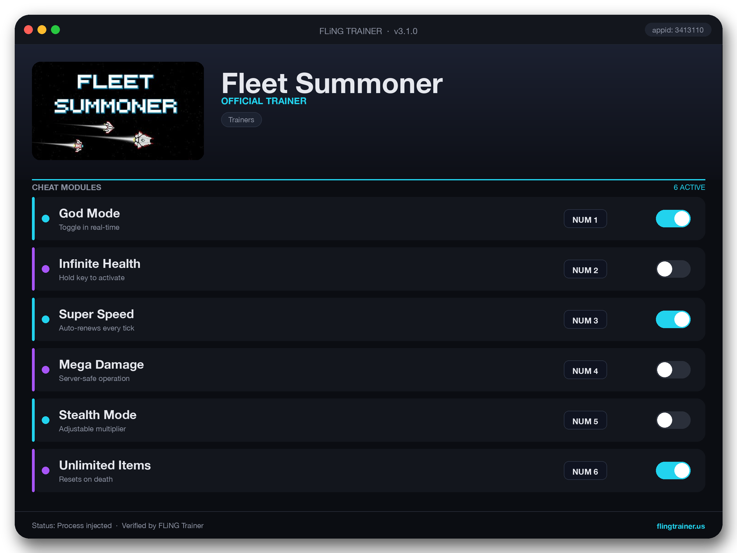 Fleet Summoner Trainer interface