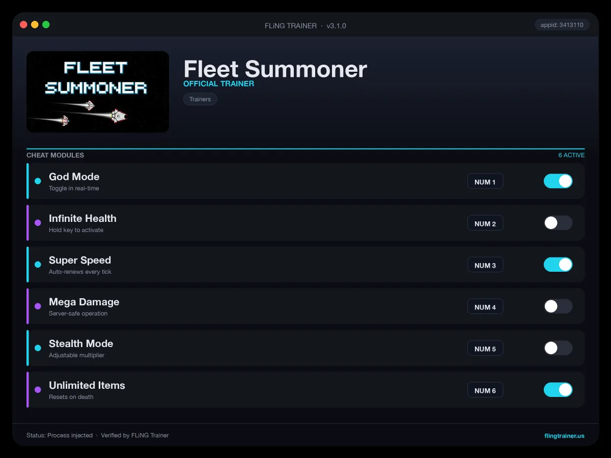 Fleet Summoner Trainer interface
