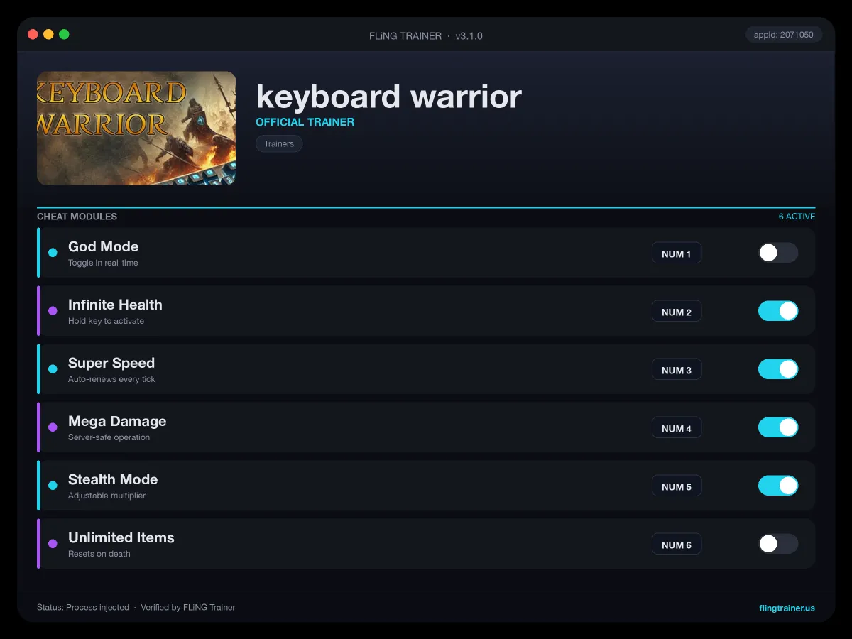 keyboard warrior Trainer interface