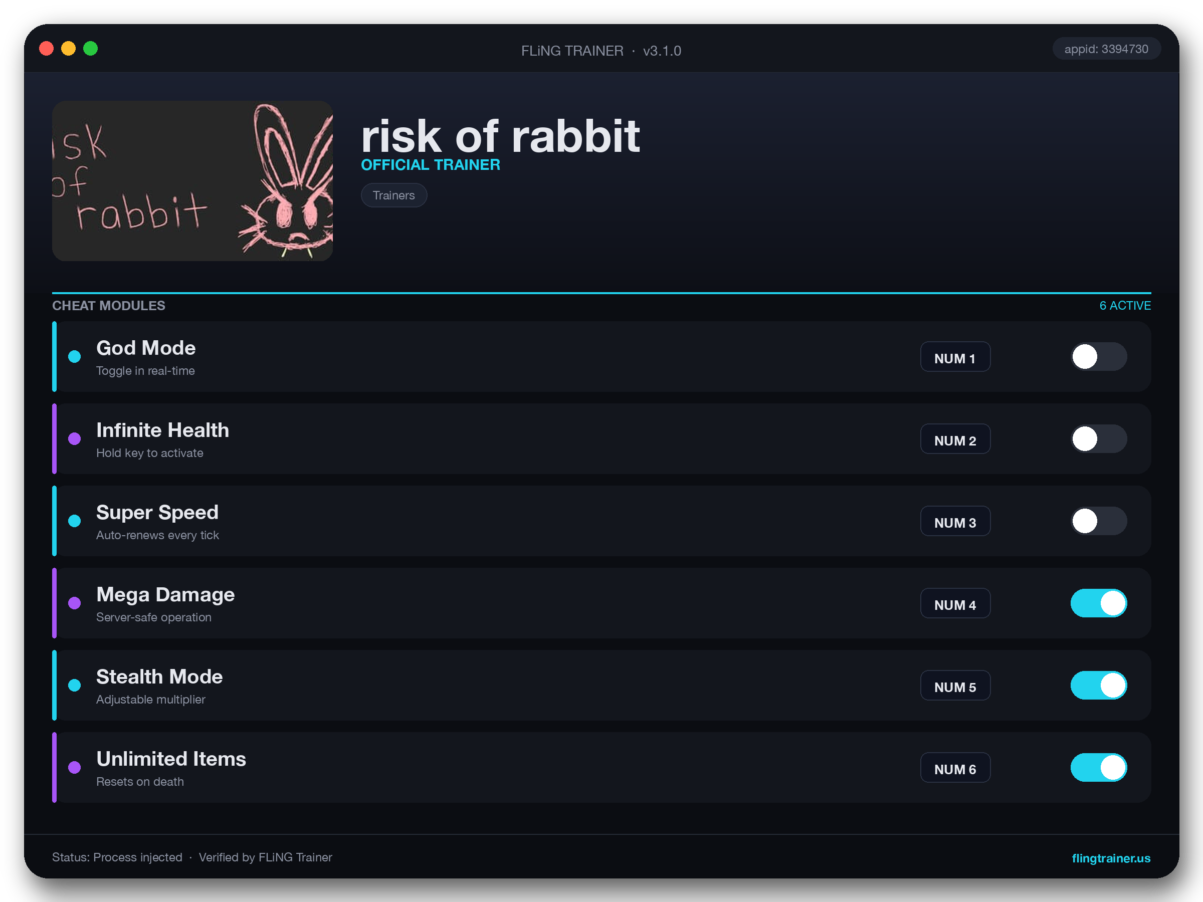 risk of rabbit Trainer interface