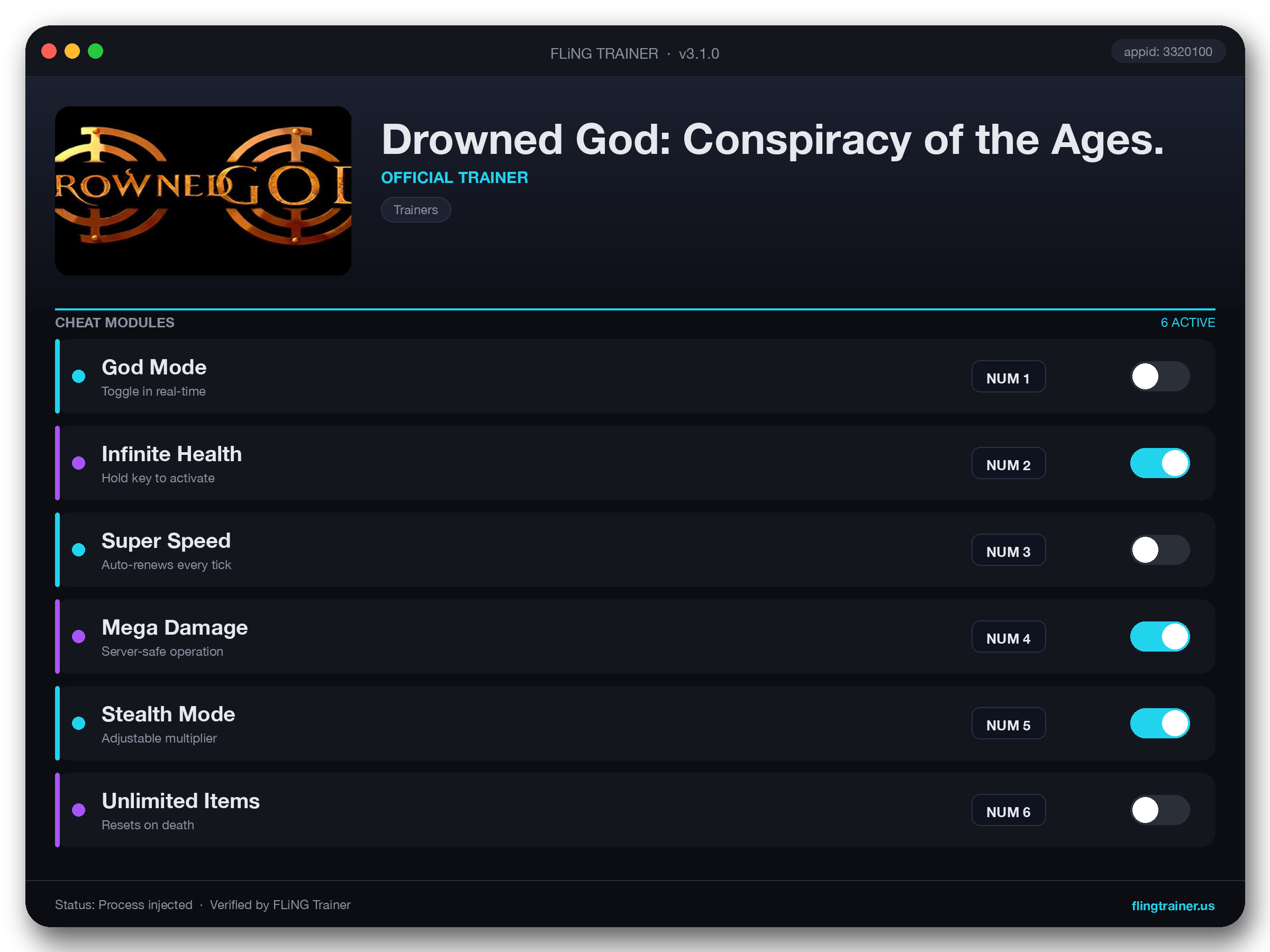 Drowned God: Conspiracy of the Ages. Trainer interface