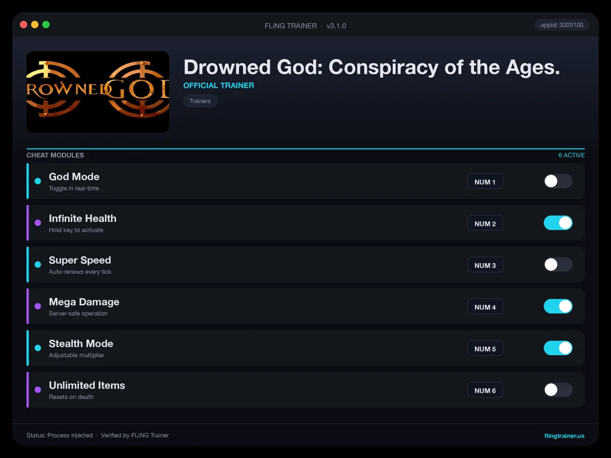 Drowned God: Conspiracy of the Ages. Trainer interface