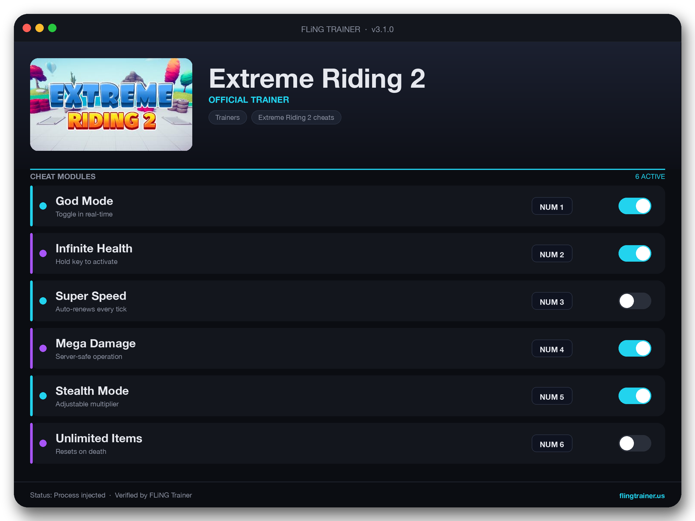Extreme Riding 2 Trainer interface