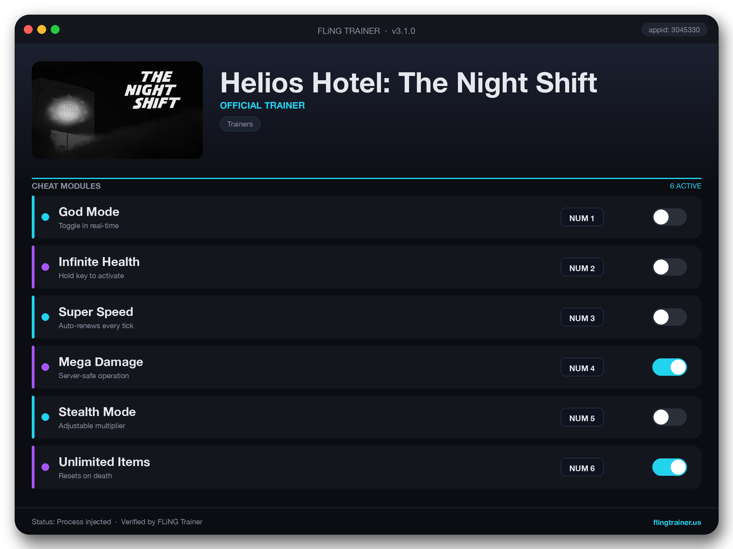 Helios Hotel: The Night Shift Trainer interface