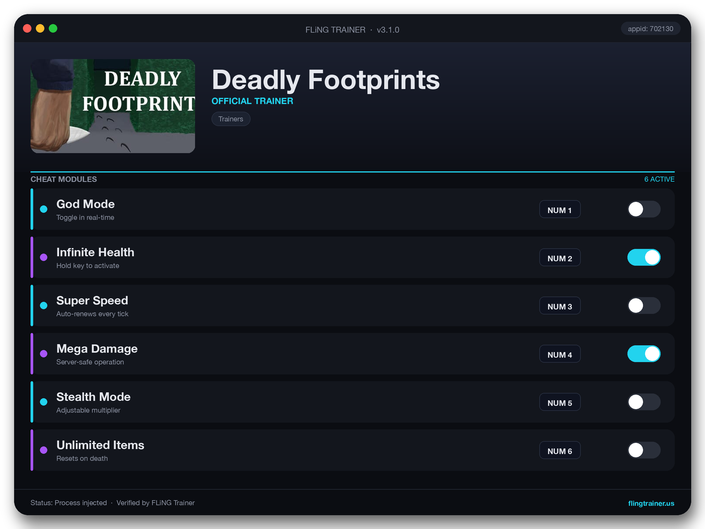 Deadly Footprints Trainer interface