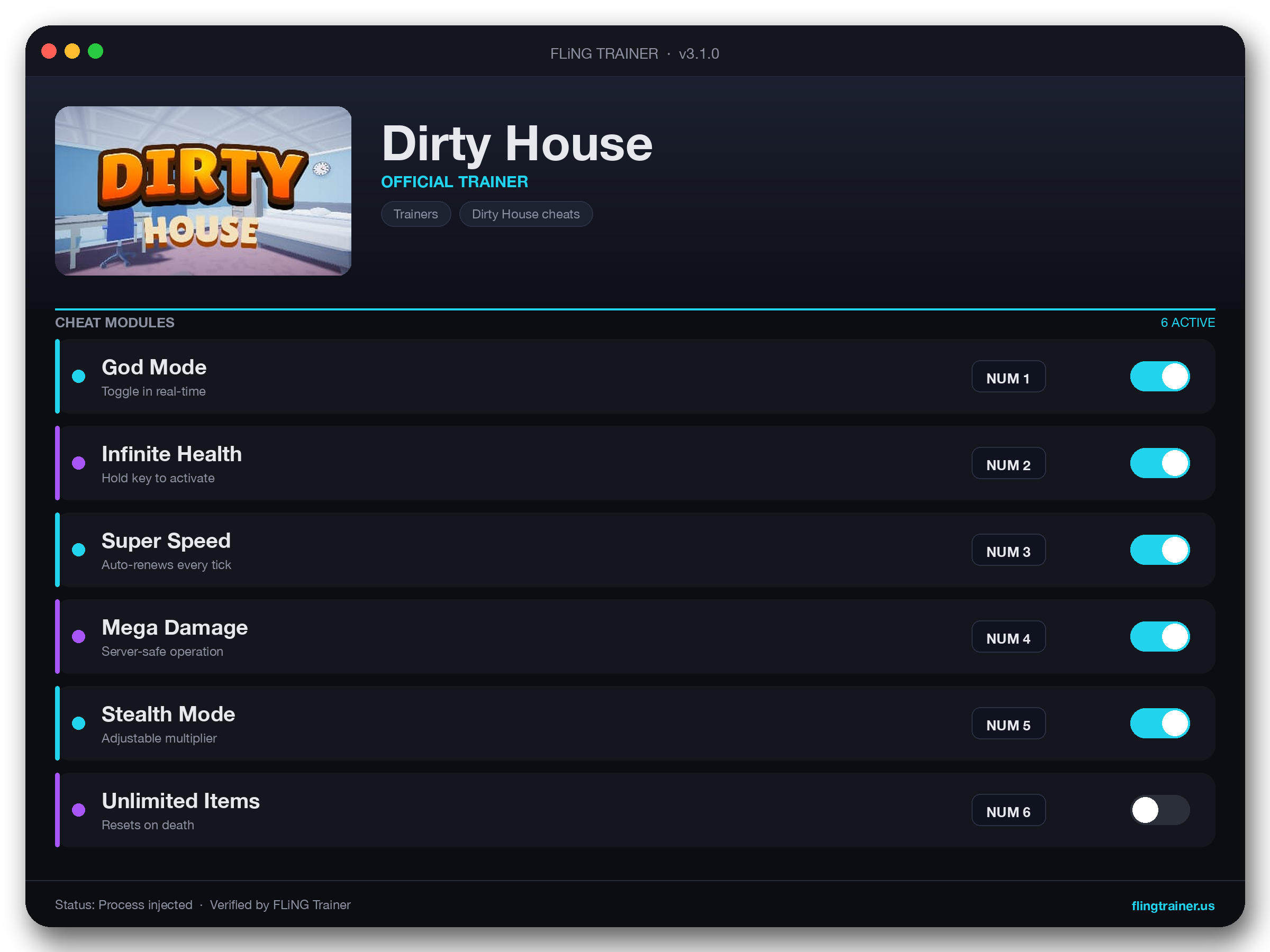 Dirty House Trainer interface