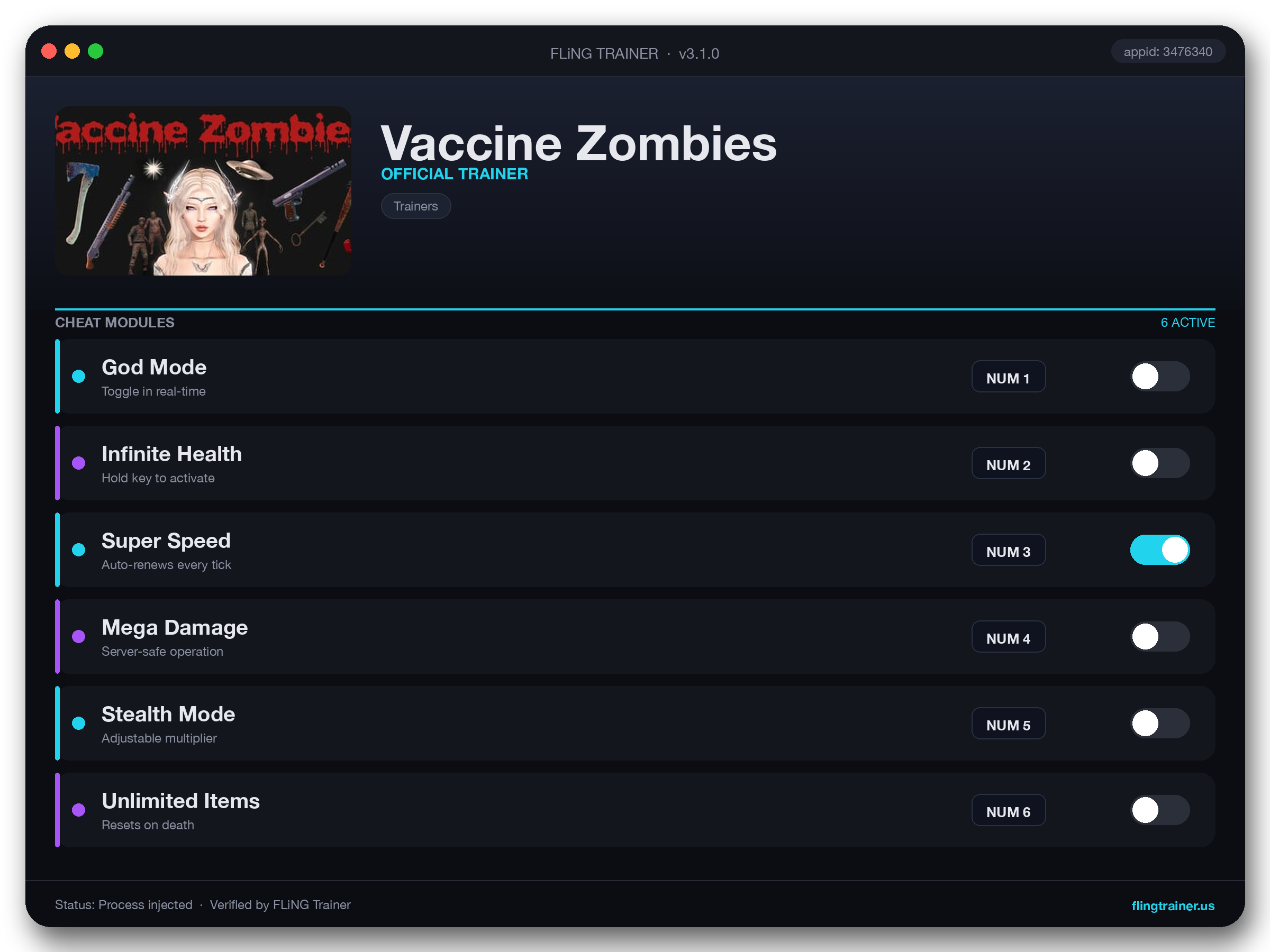 Vaccine Zombies Trainer interface