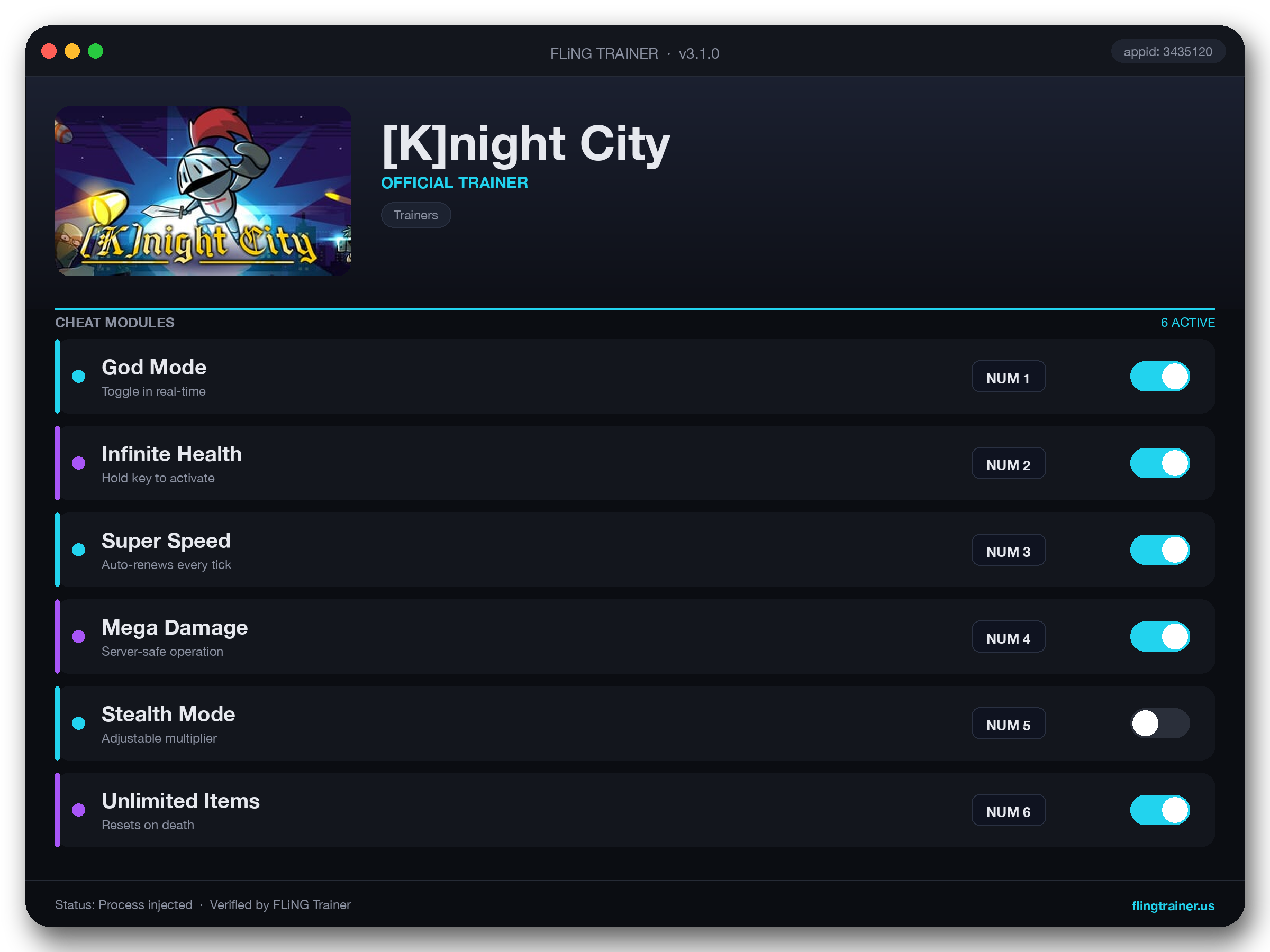 [K]night City Trainer interface
